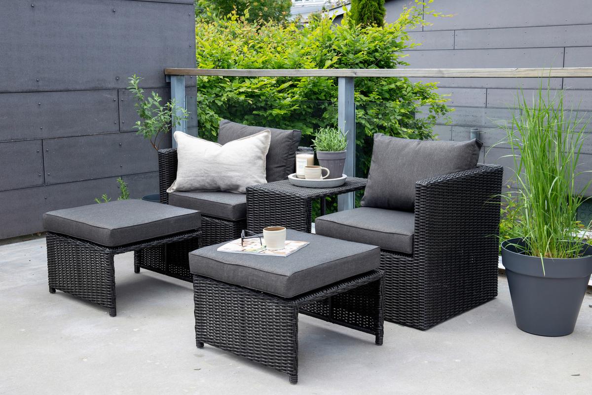 GARTENSET QUAD - Schwarz/Grau, KONVENTIONELL, Kunststoff/Metall - Gardenson