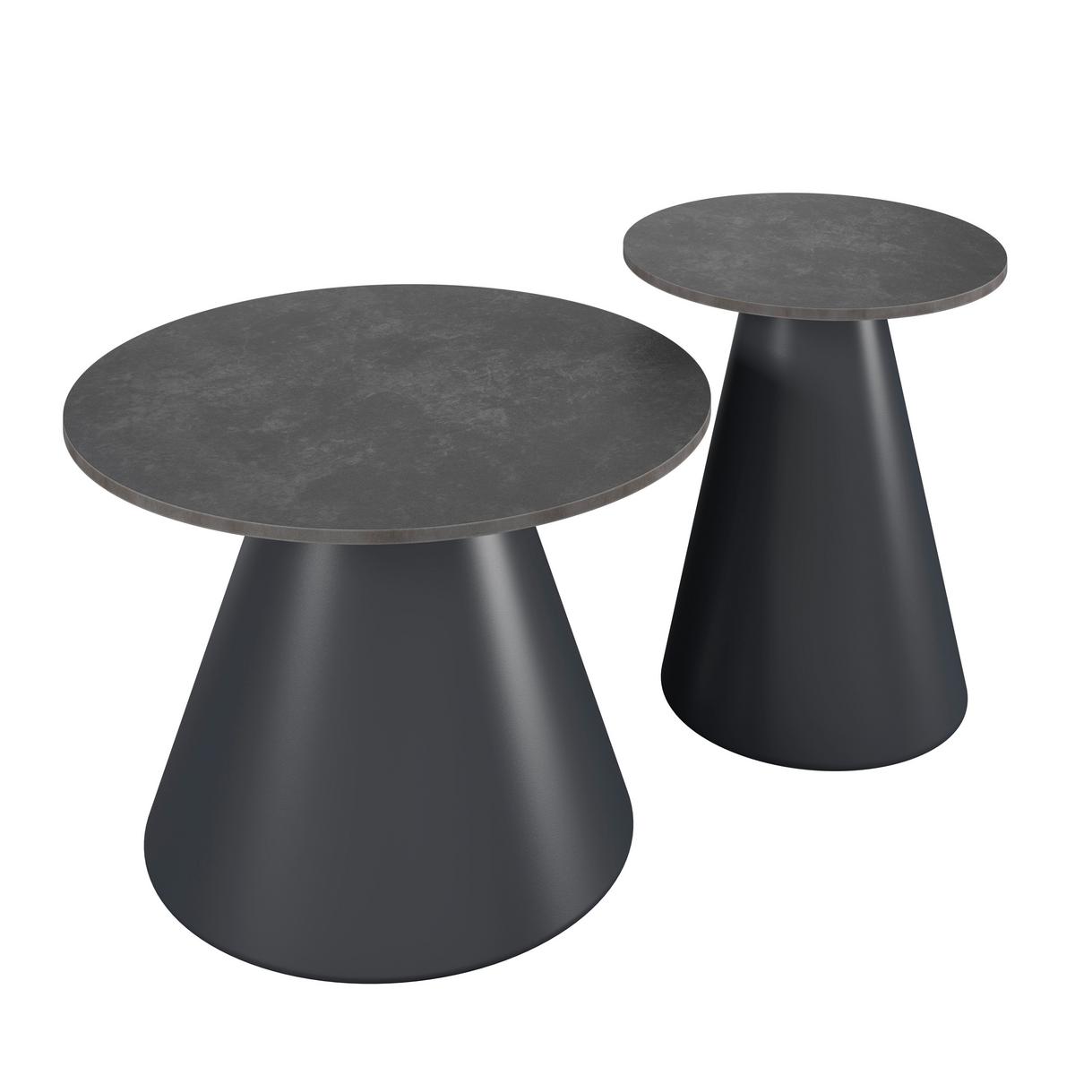 Couchtisch Mila 2er Set Dunkelgrau/Schwarz - Dunkelgrau/Schwarz, MODERN, Stein/Metall - Bessagi Home