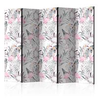 Paravan Flamingos And Twigs I, 5-Delni, Dvostranski - bela/svetlo roza, Basics, tekstil/les (225/172/3cm) - artgeist