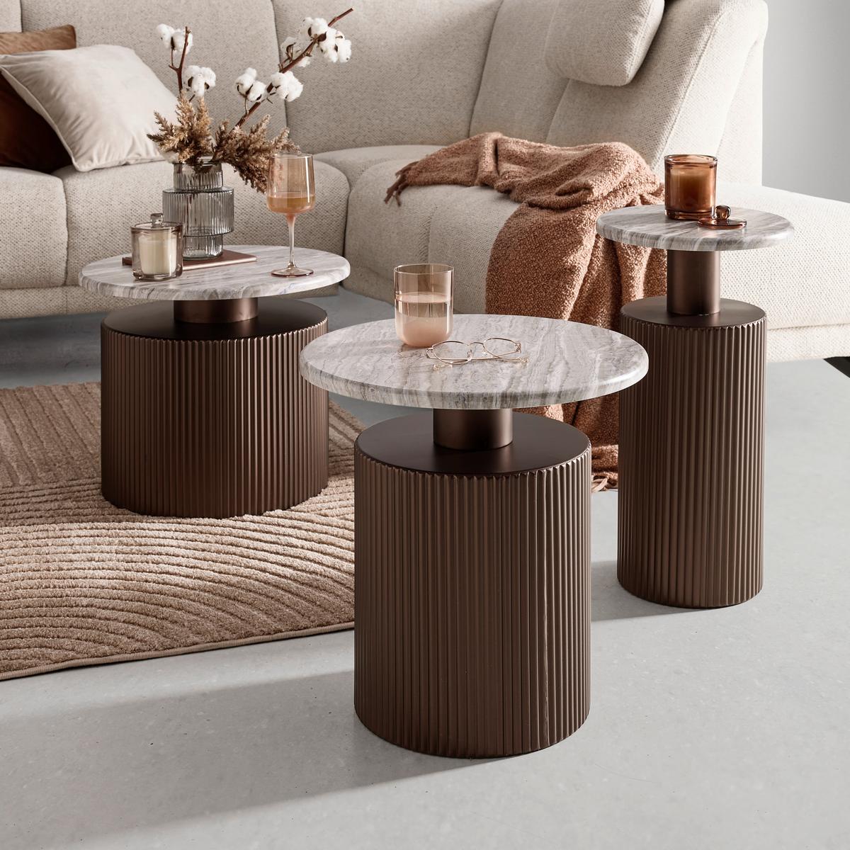 Beistelltisch Solco Naturfarben/Bronzefarben - Naturfarben/Bronzefarben, LIFESTYLE, Holzwerkstoff/Metall (30/56cm) - Premium Living