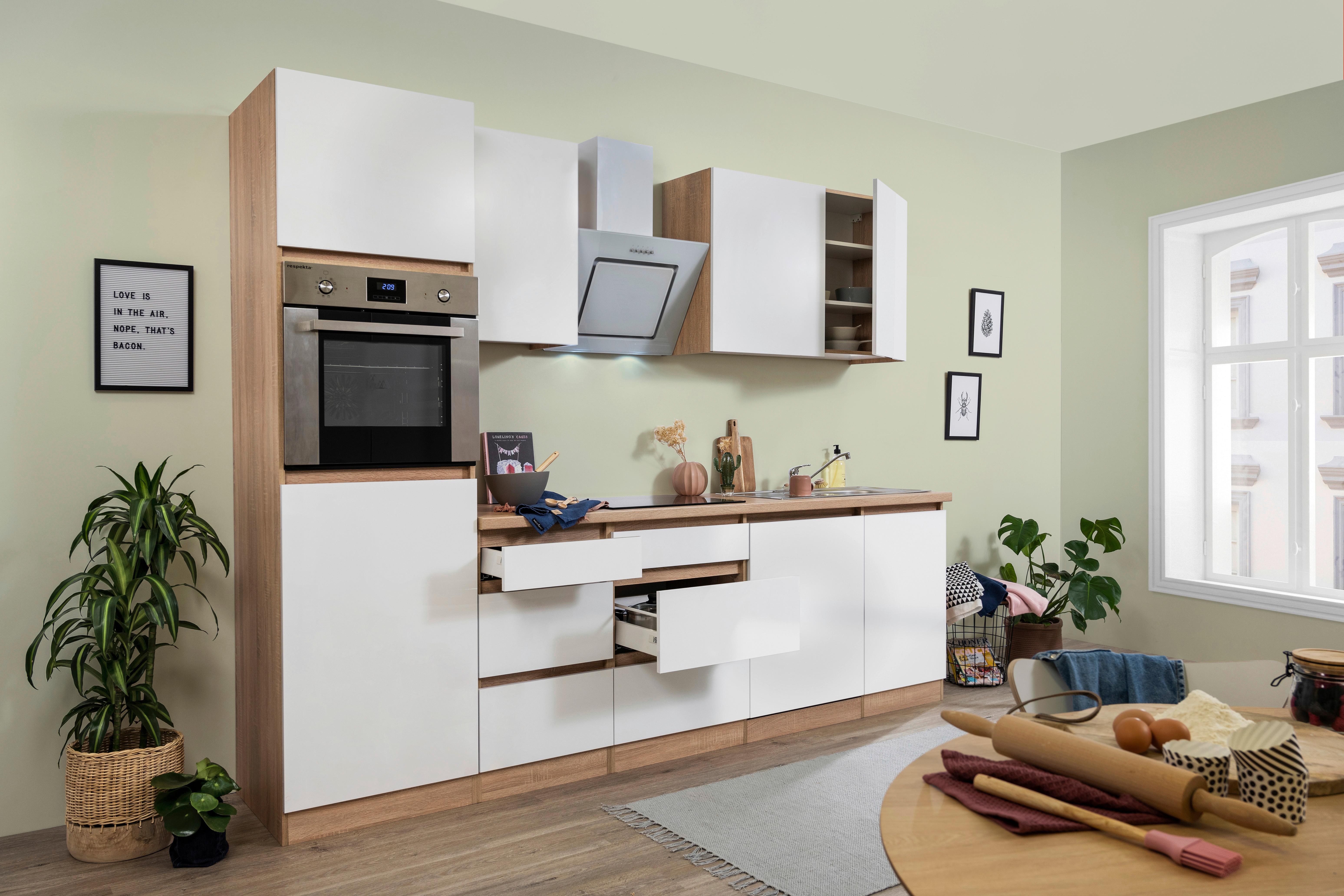 Küchenblock Premium Eiche B: ca. 280 cm - Eichefarben/Weiß, MODERN, Holzwerkstoff (280cm) - Respekta