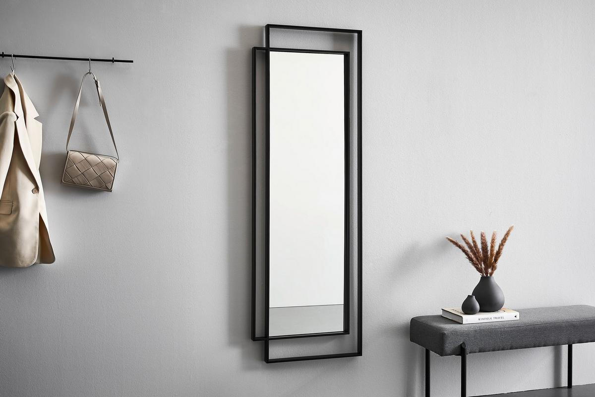 LUSTRO ŚCIENNE DANIEL - przejrzysty/czarny, Trend, materiał drewnopochodny/metal (50/160/4cm) - Xora