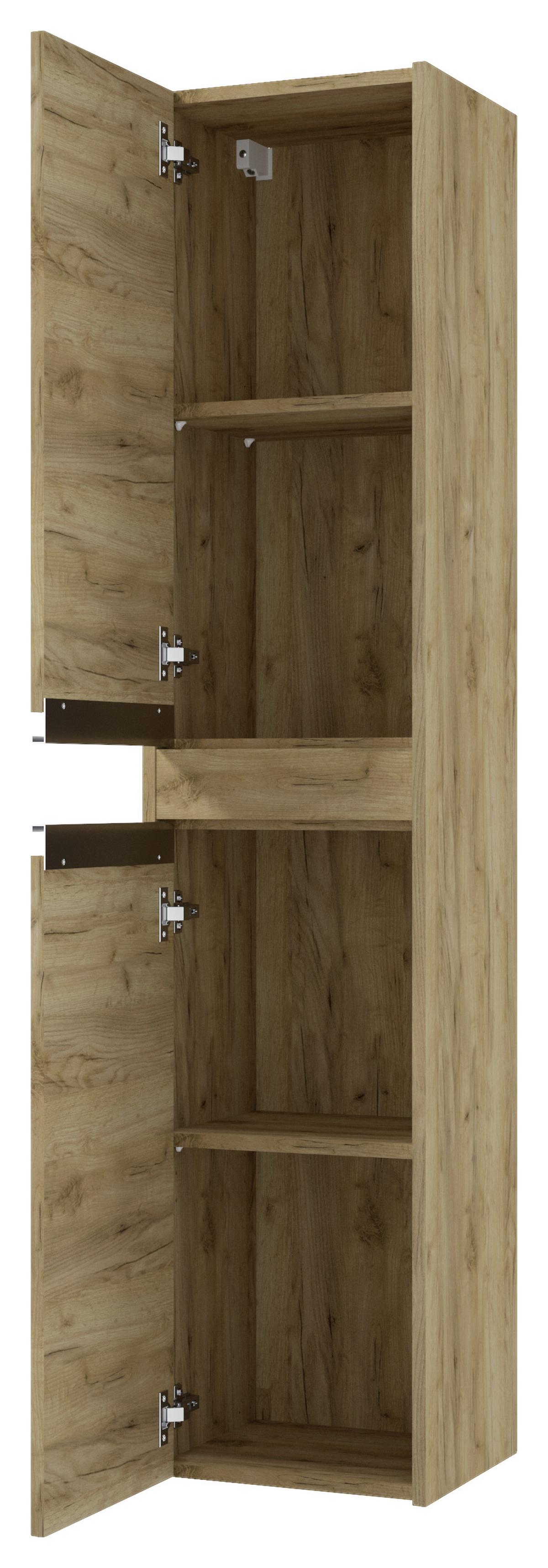 SZAFKA WYSOKA NENA DĄB 35 CM - kolor dębowy/kolor chromowy, Modern, materiał drewnopochodny/metal (35/160/30cm) - MID.YOU