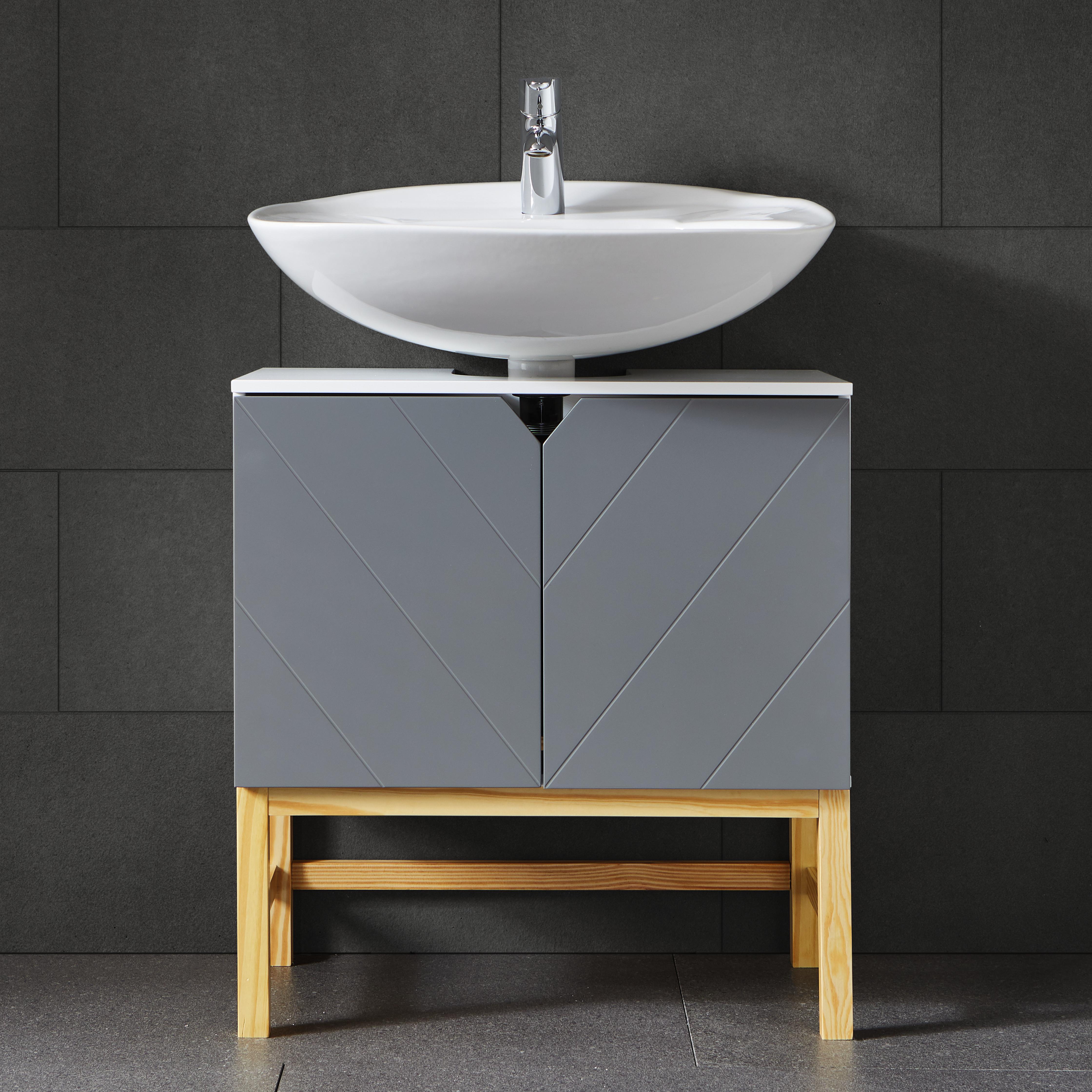 WASCHBECKENUNTERSCHRANK Grau/Weiß Pinienholz 'Rocco' - Weiß/Grau, MODERN, Holz (60/65/32cm) - Bessagi Home