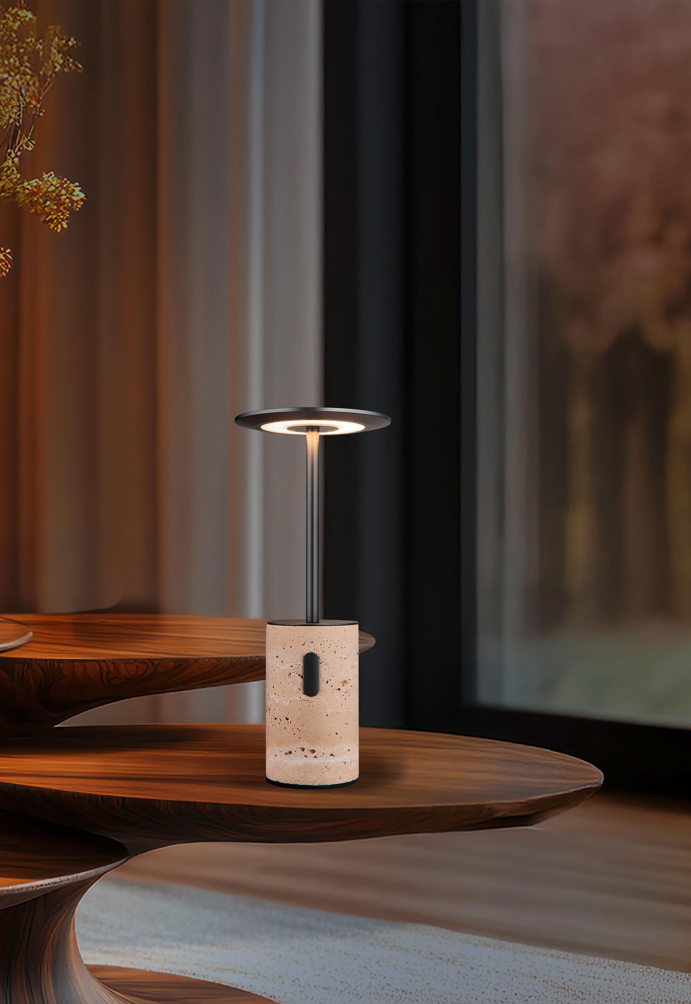 AKKU-TISCHLEUCHTE 21050 TRAVERTIN - Weiss/Graphitfarben, Design, Kunststoff/Stein (12/27,6cm) - Globo