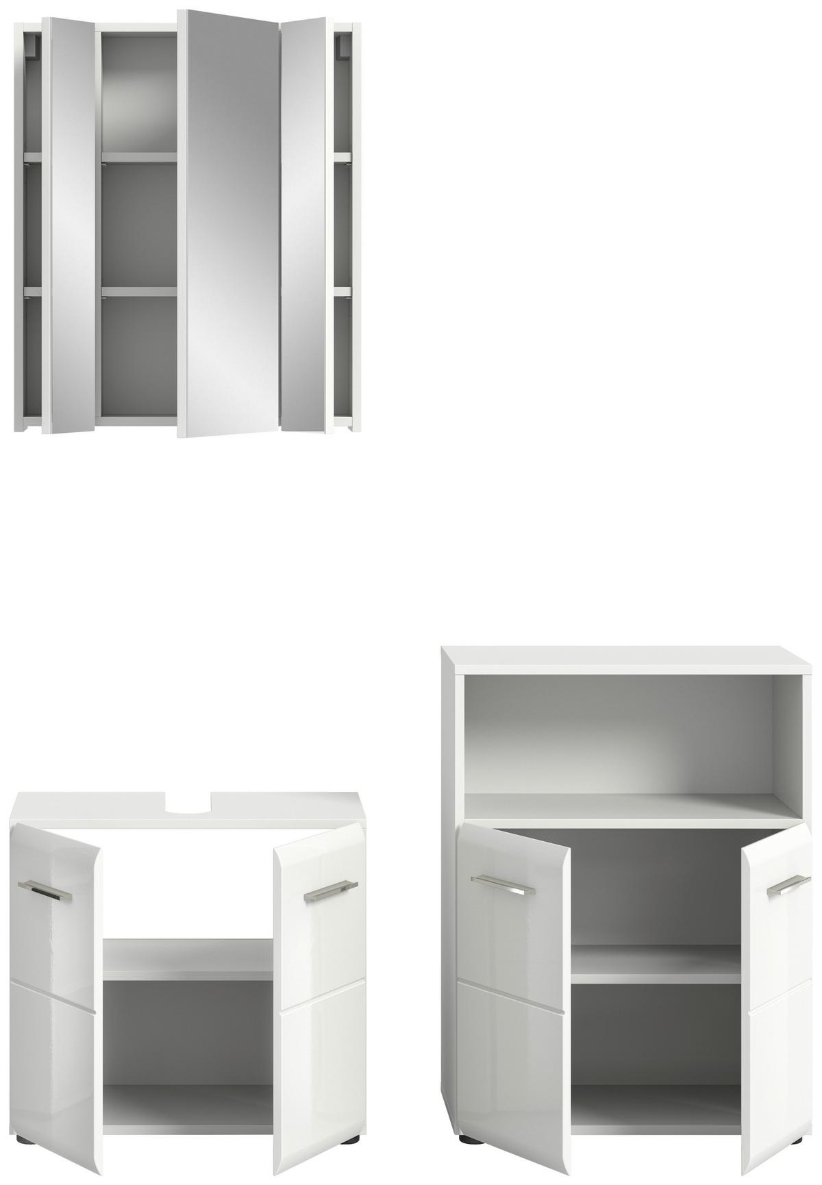 Badezimmer-Set ICE 3-teilig, Weiß Hochglanz - Weiß Hochglanz/Silberfarben, MODERN, Glas/Holzwerkstoff (120cm) - MID.YOU