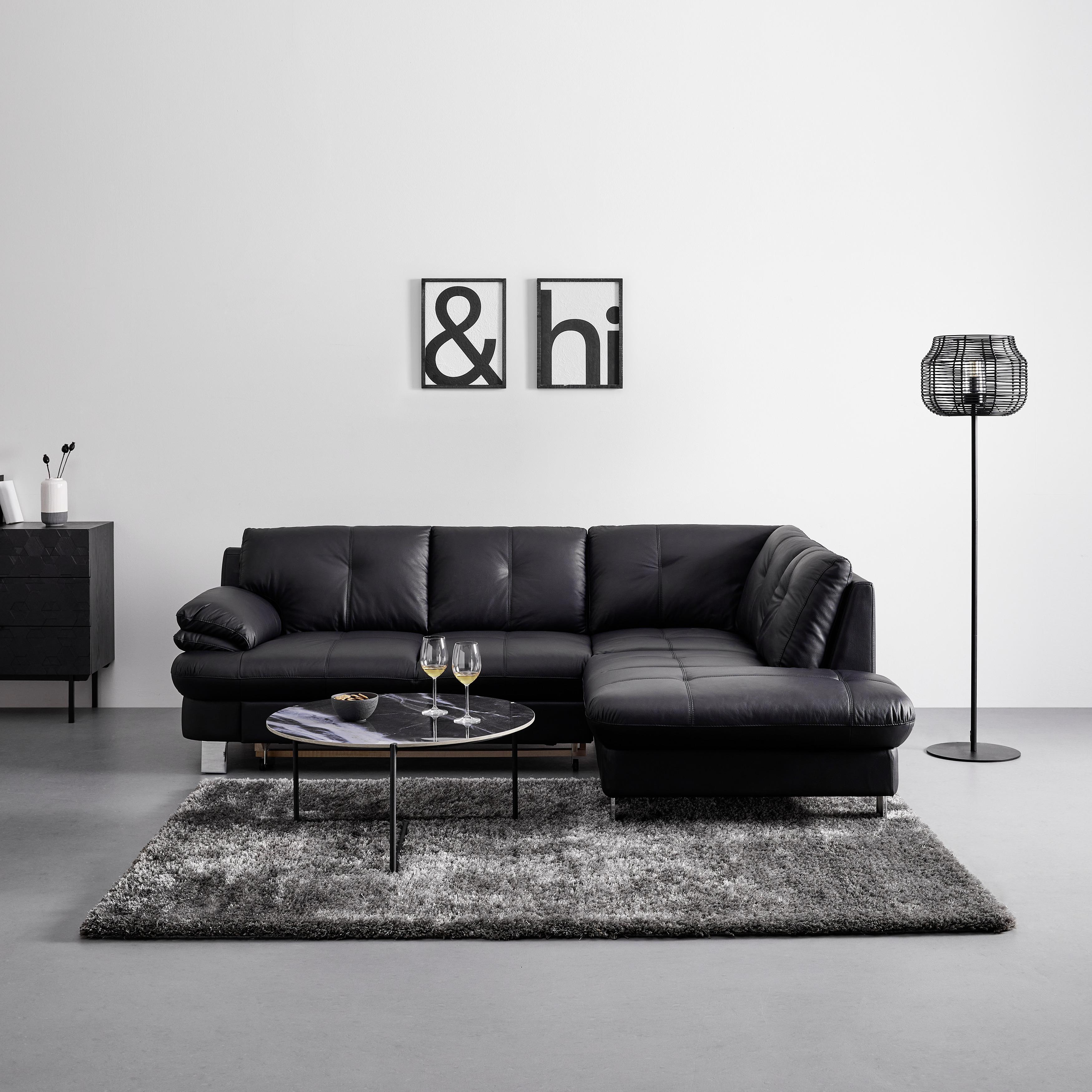 Sedežna Garnitura Bernadette I I, Usnjena - barve kroma/črna, Moderno, kovina/tekstil (247/82/185cm) - Bessagi Home