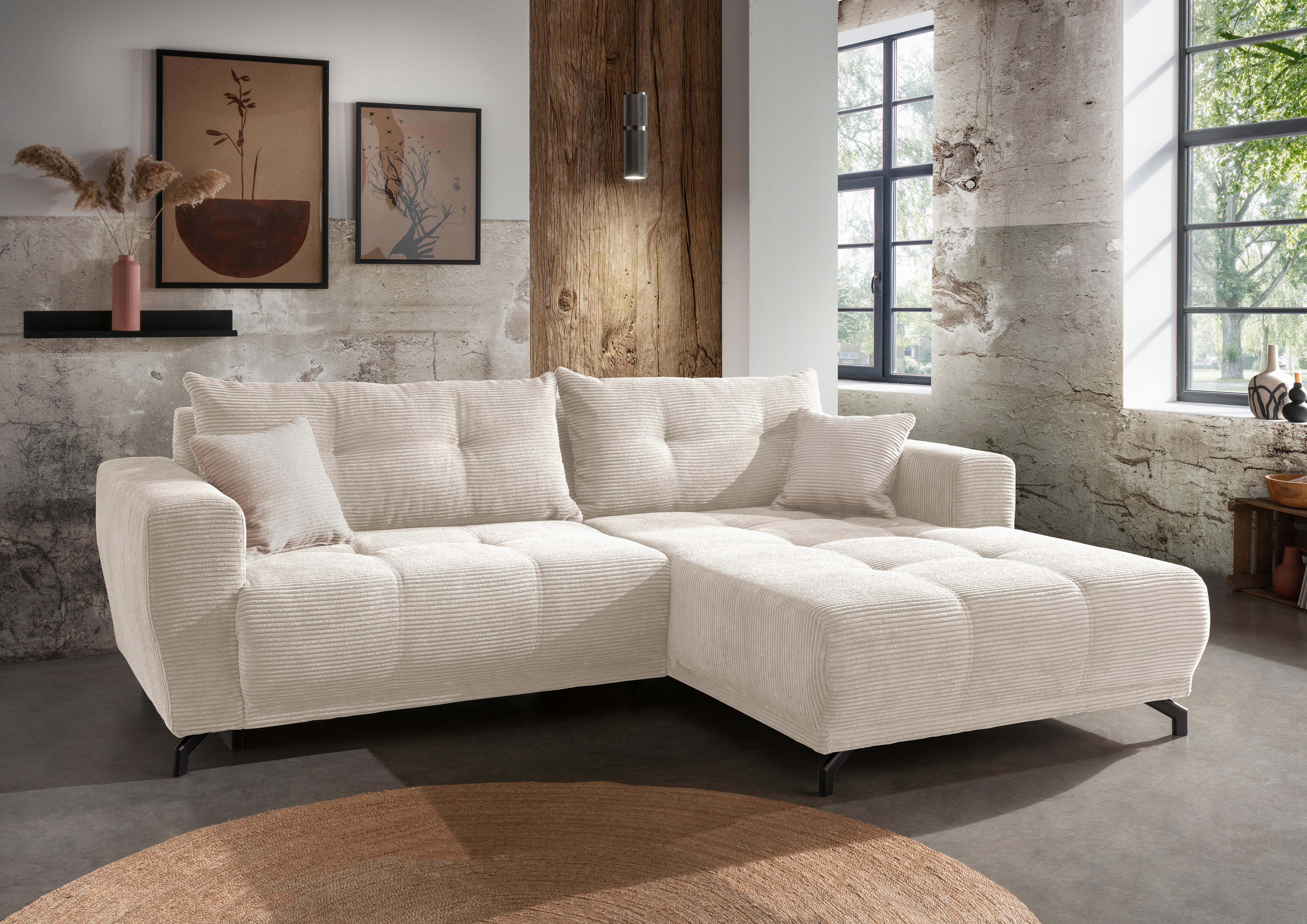 Wohnlandschaft Restato Beige Cord - Beige/Schwarz, MODERN, Holz/Textil (246/177cm) - MID.YOU