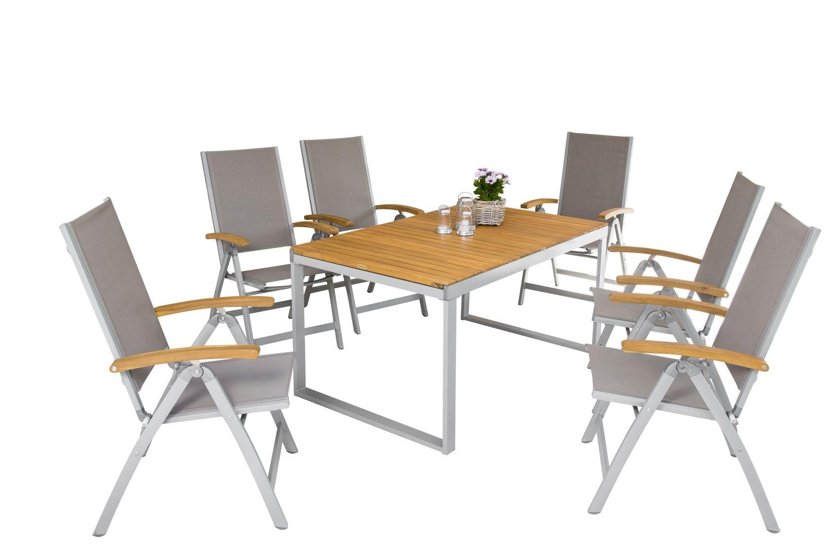 Vrtna Garnitura Naxos, 7-Delno, Aluminij - srebrne barve/siva, Moderno, kovina/tekstil - Gardenson