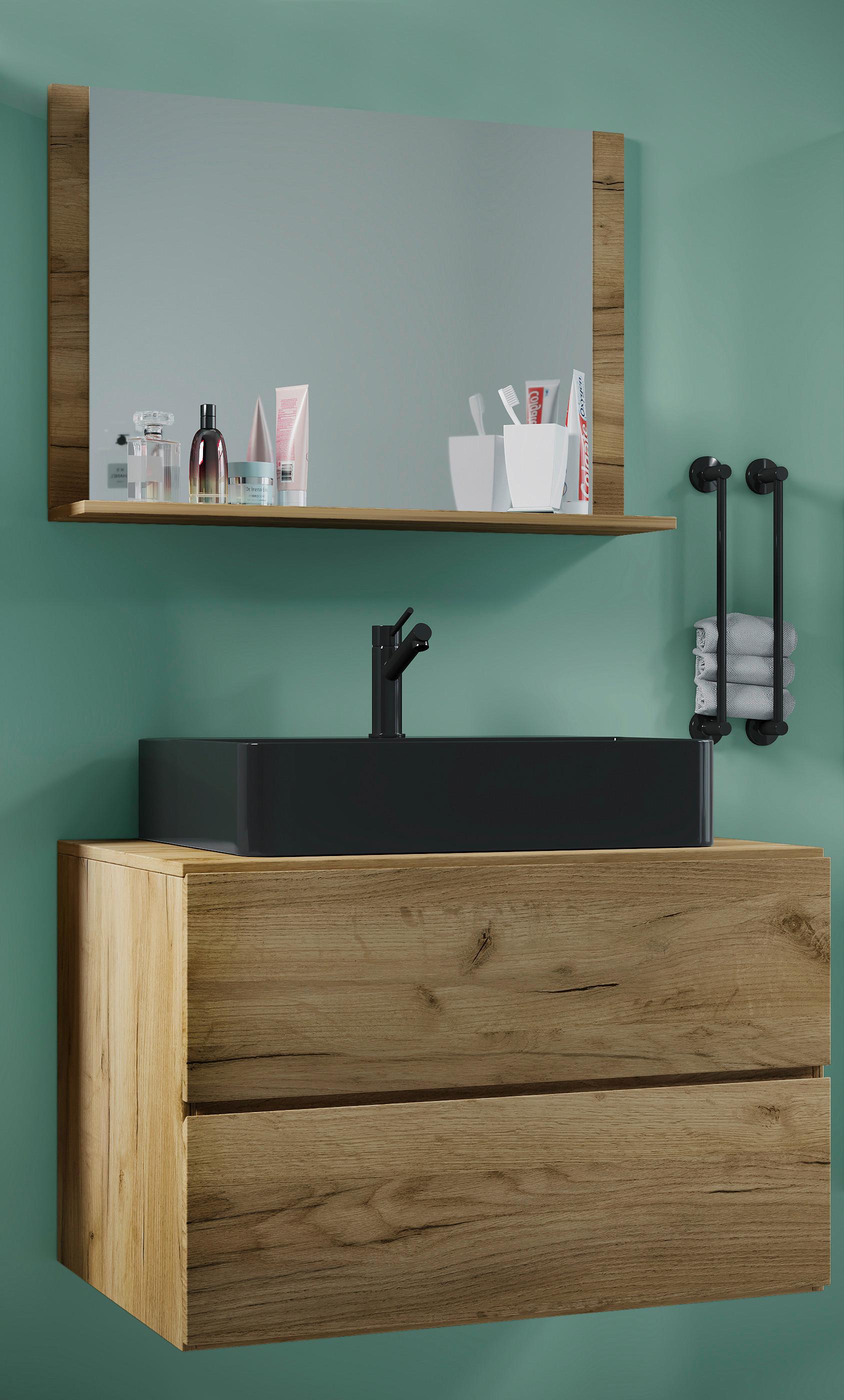 BADEZIMMER LENDAS BL M - Honigeiche/Schwarz, Modern, Glas/Keramik (81cm) - MID.YOU