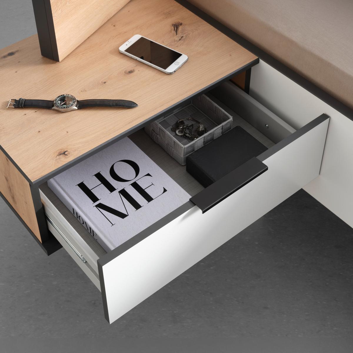 Bettanlage LEO ca. 180x200cm - Weiss/Graphitfarben, Konventionell, Holzwerkstoff/Textil (180/200cm) - Premium Living