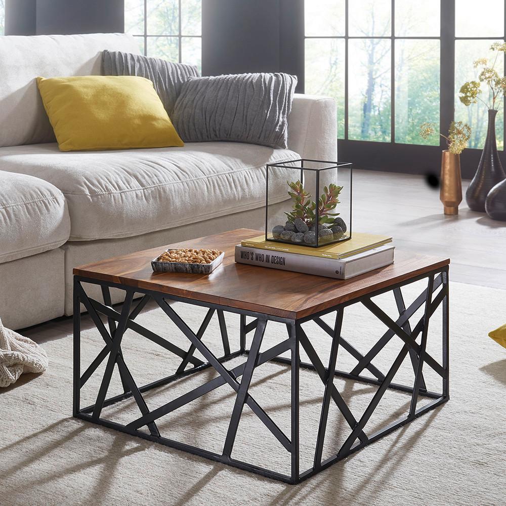 COUCHTISCH ca. 60x60 cm, aus Sheesham - Sheeshamfarben/Schwarz, Design, Holz/Metall (60/60/35cm) - MID.YOU