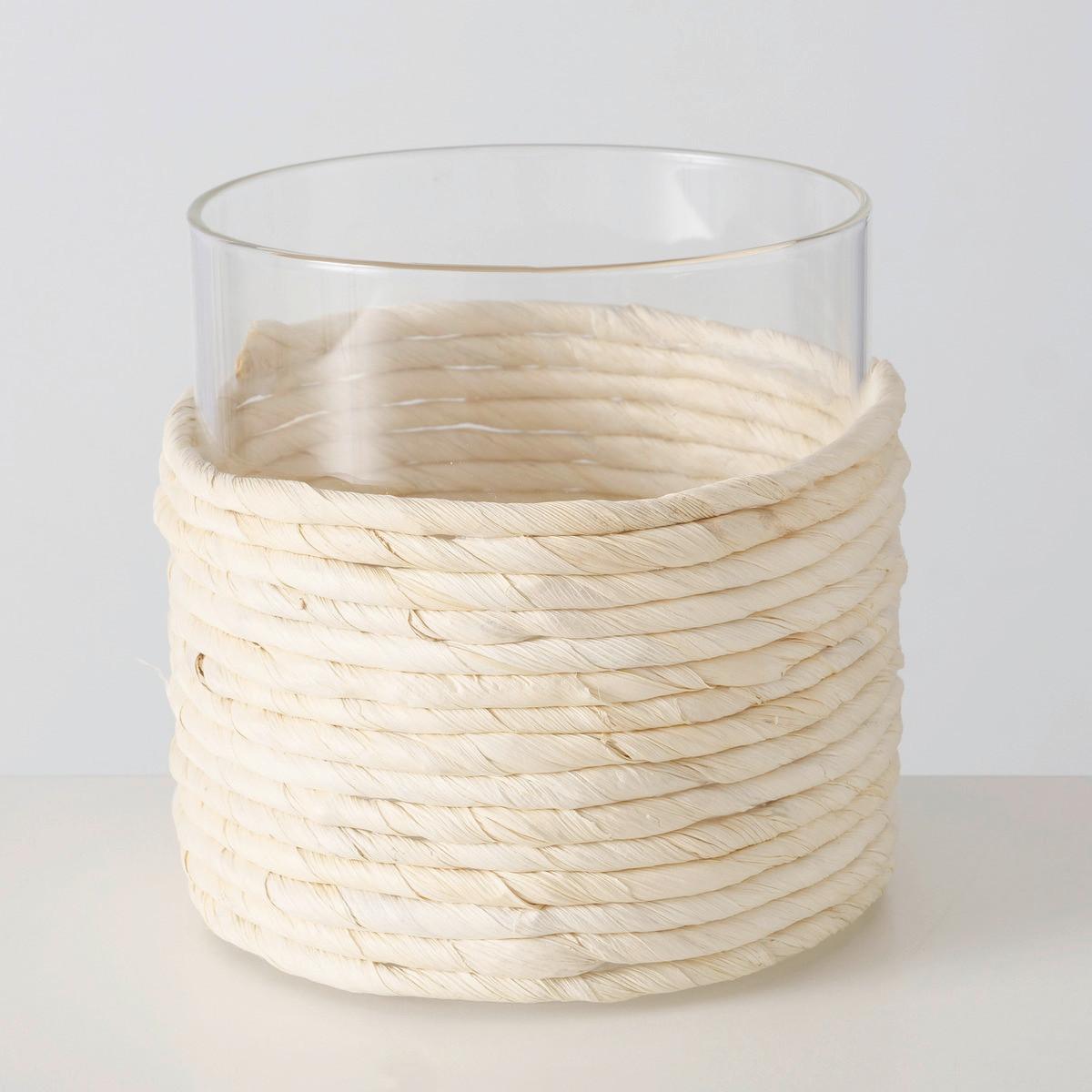 Windlicht Salea I in Naturfarben Ø ca. 13,2cm - Naturfarben, Romantik / Landhaus, Glas/Naturmaterialien (13,2/12,8cm) - Modern Living