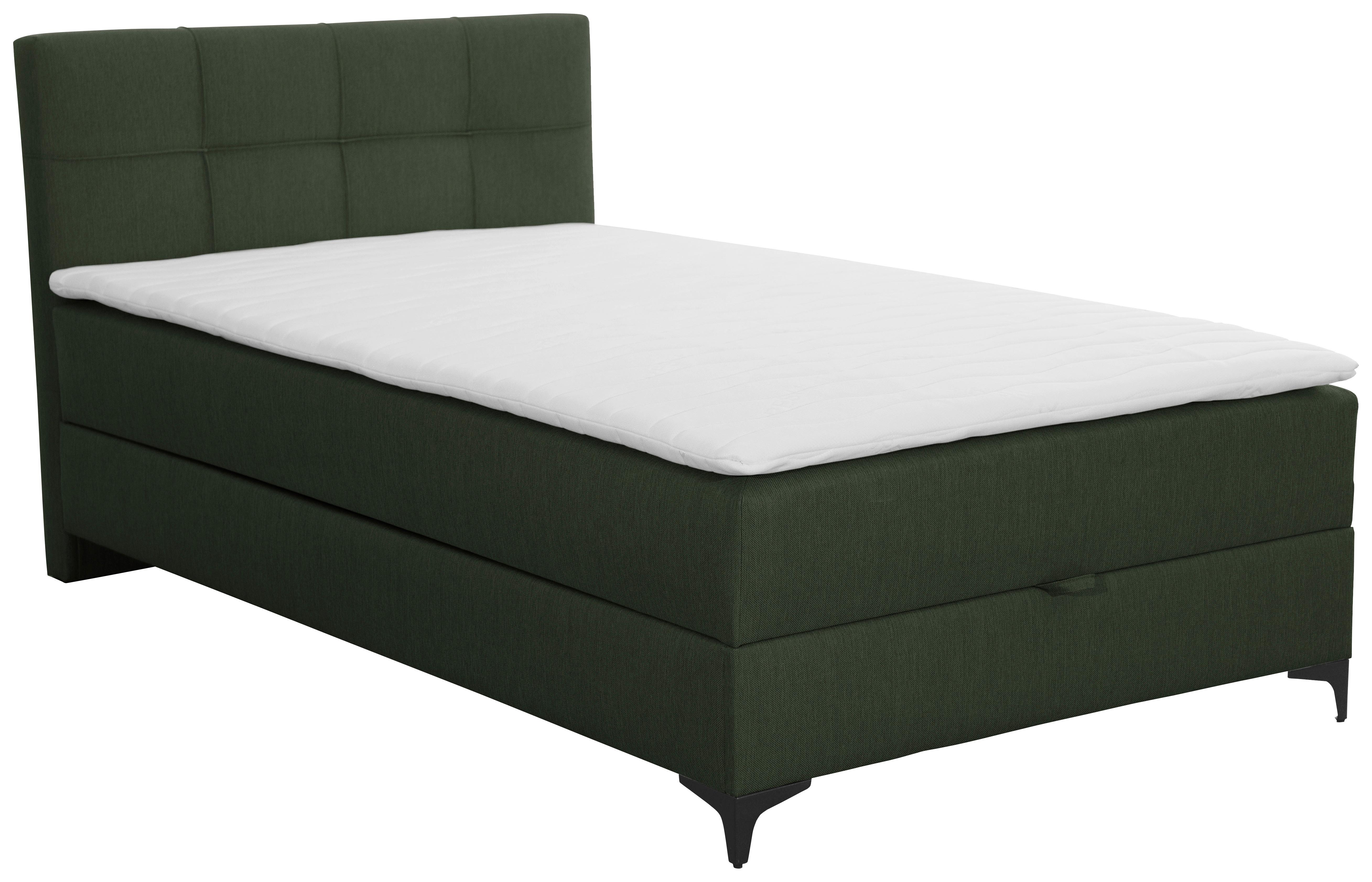 Oblazinjena Postelja Freddie, Olivno Zelena, 100x200 - črna/olivno zelena , Konvencionalno, kovina/tekstil (100/200cm) - Mömax