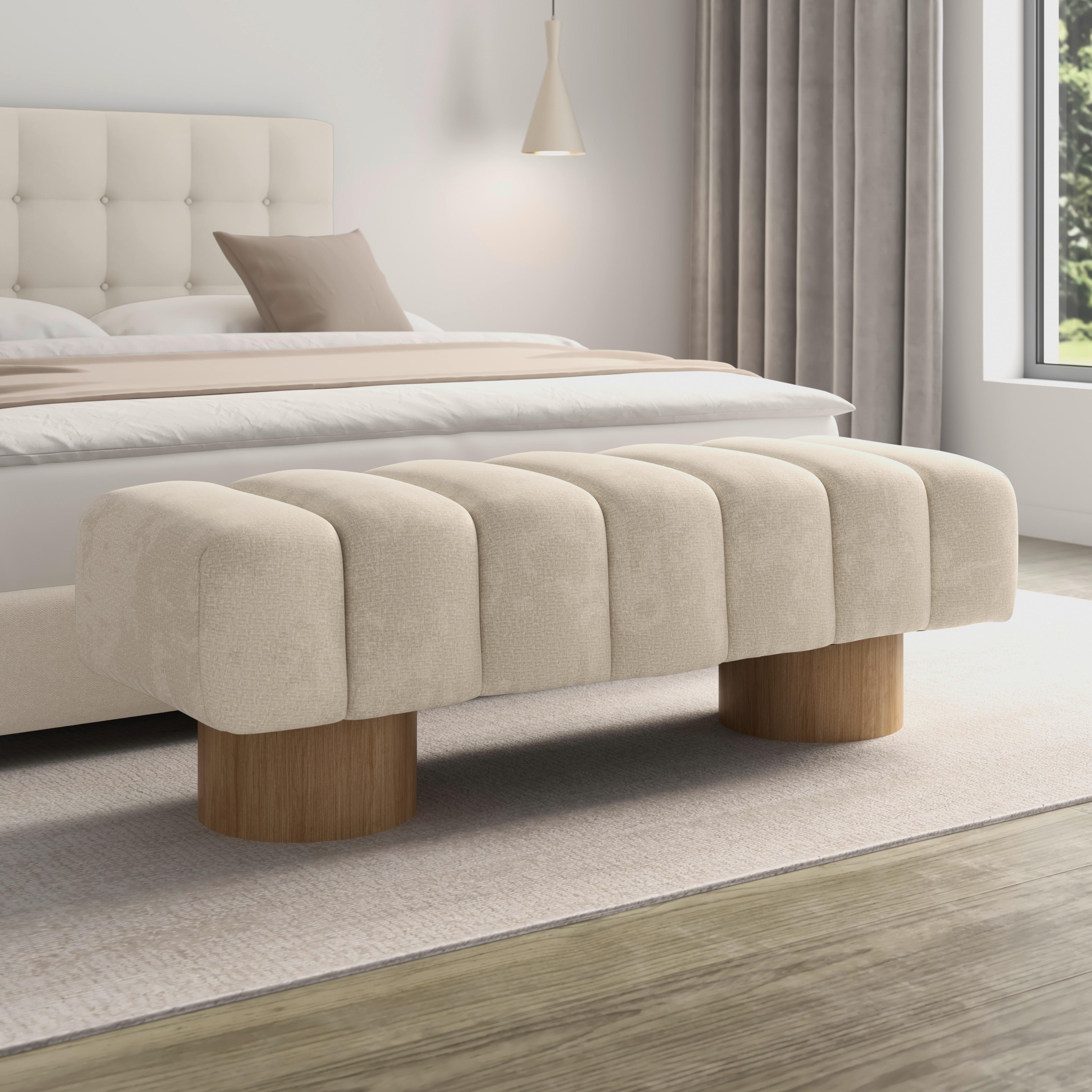 Sitzbank Alina Chenille Creme - Creme/Naturfarben, MODERN, Holz/Holzwerkstoff (140/45/45cm) - Bessagi Home