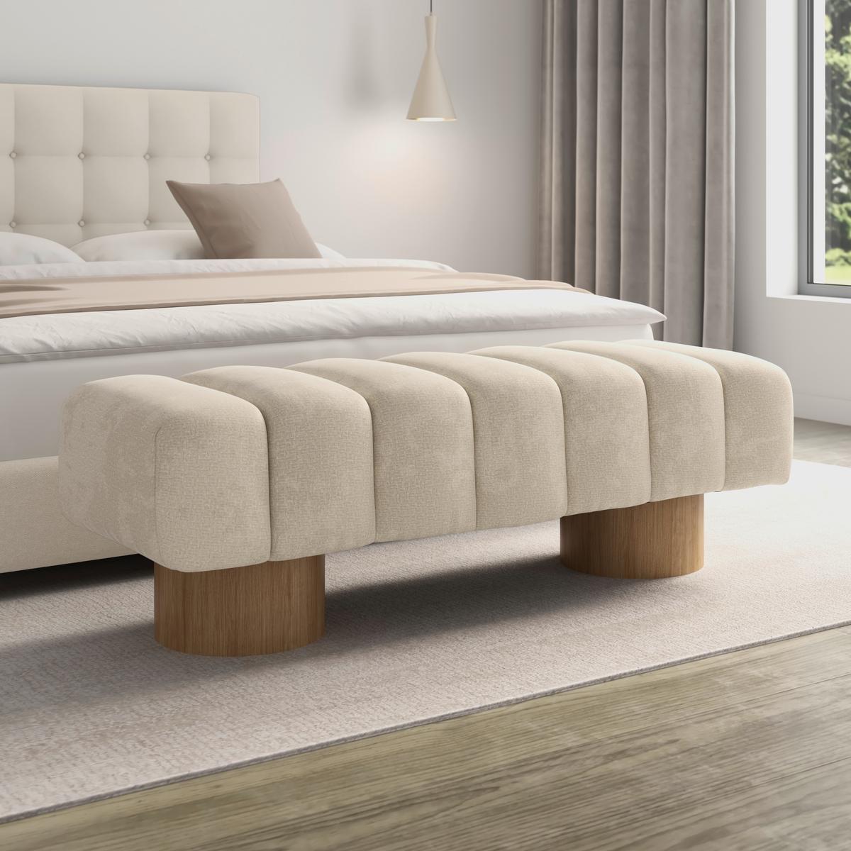 Sitzbank Alina Chenille Creme - Creme/Naturfarben, MODERN, Holz/Holzwerkstoff (140/45/45cm) - Bessagi Home