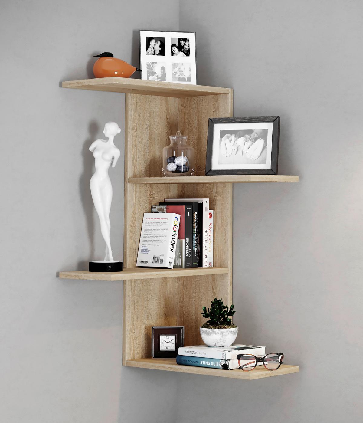 Stenski Regal Balos, Hrast - hrast sonoma, Moderno, leseni material (45/77/45cm) - MID.YOU