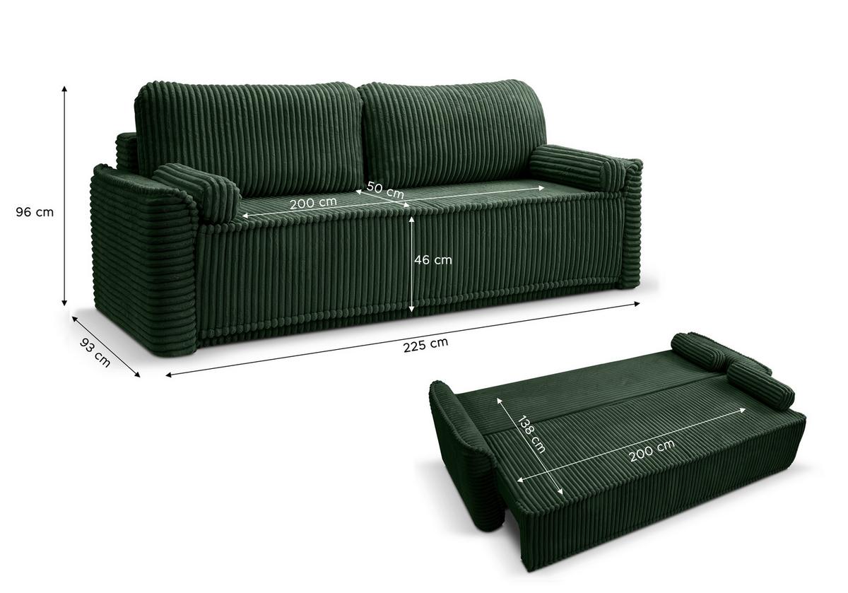 Schlafsofa Grubs Smaragdgrün - Smaragdgrün/Schwarz, Basics, Holz/Kunststoff (225/96/93cm) - MID.YOU