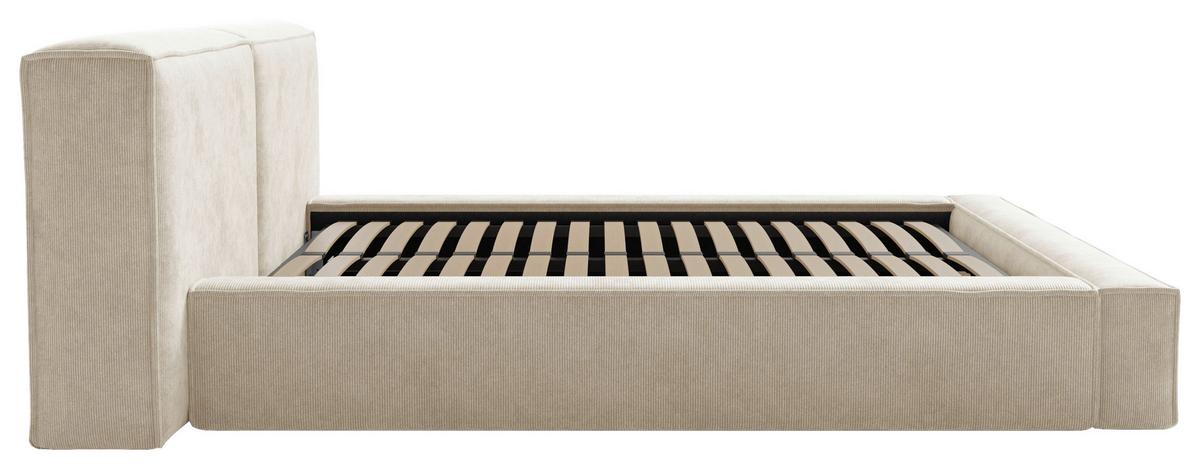 ŁÓŻKO TAPICEROWANE OVELIA - beżowy/czarny, Design, metal/drewno (200/200cm) - Boxxx
