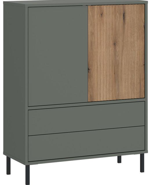 Comodă POZZI - culoare lemn stejar/verde gri, Trend, material pe bază de lemn (78,2/105,2/40cm) - Modern Living