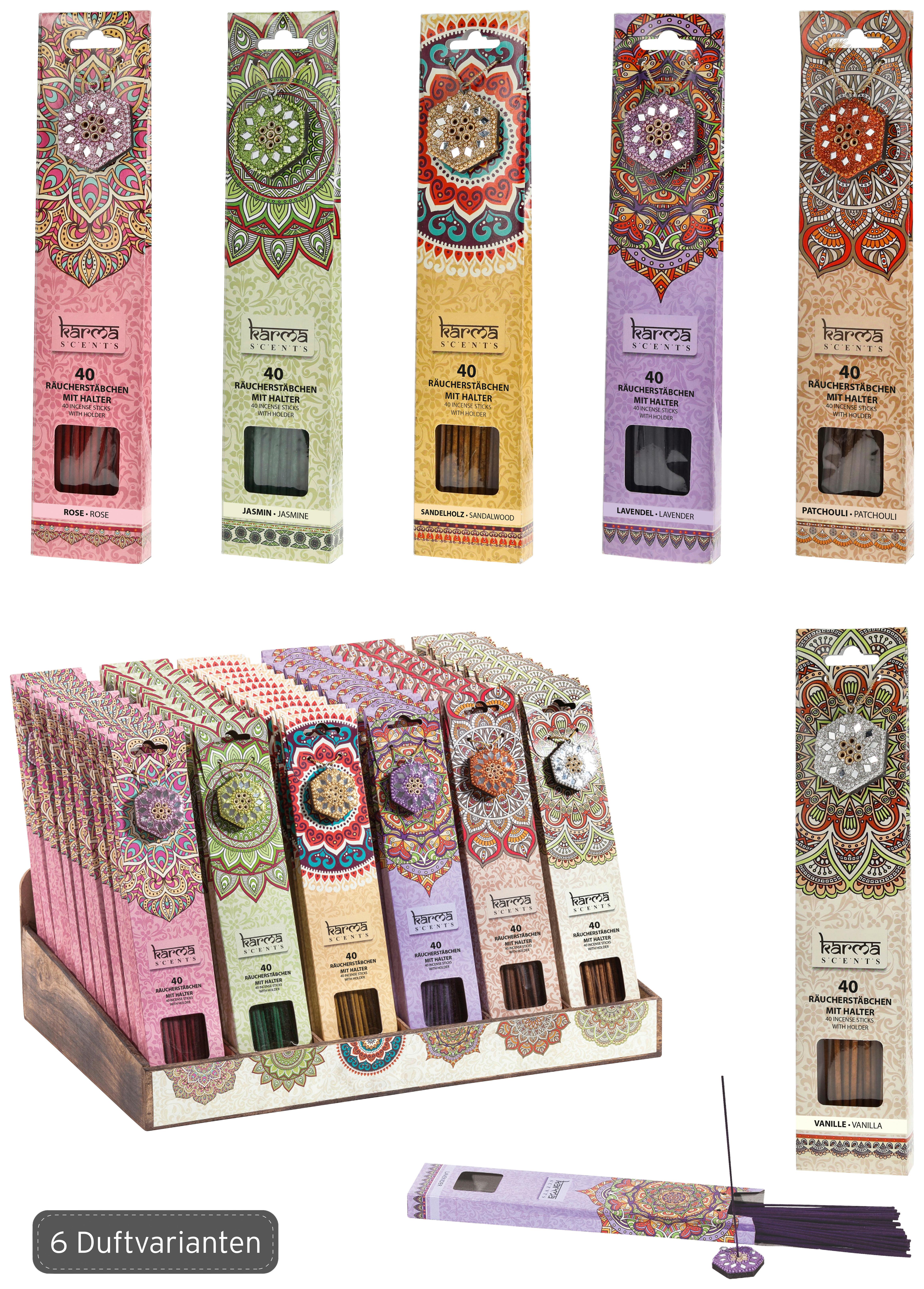 Räucherstäbchen Karma diverse Düfte - Pink/Gelb, Basics, Holz (6,5/30/2,3cm)