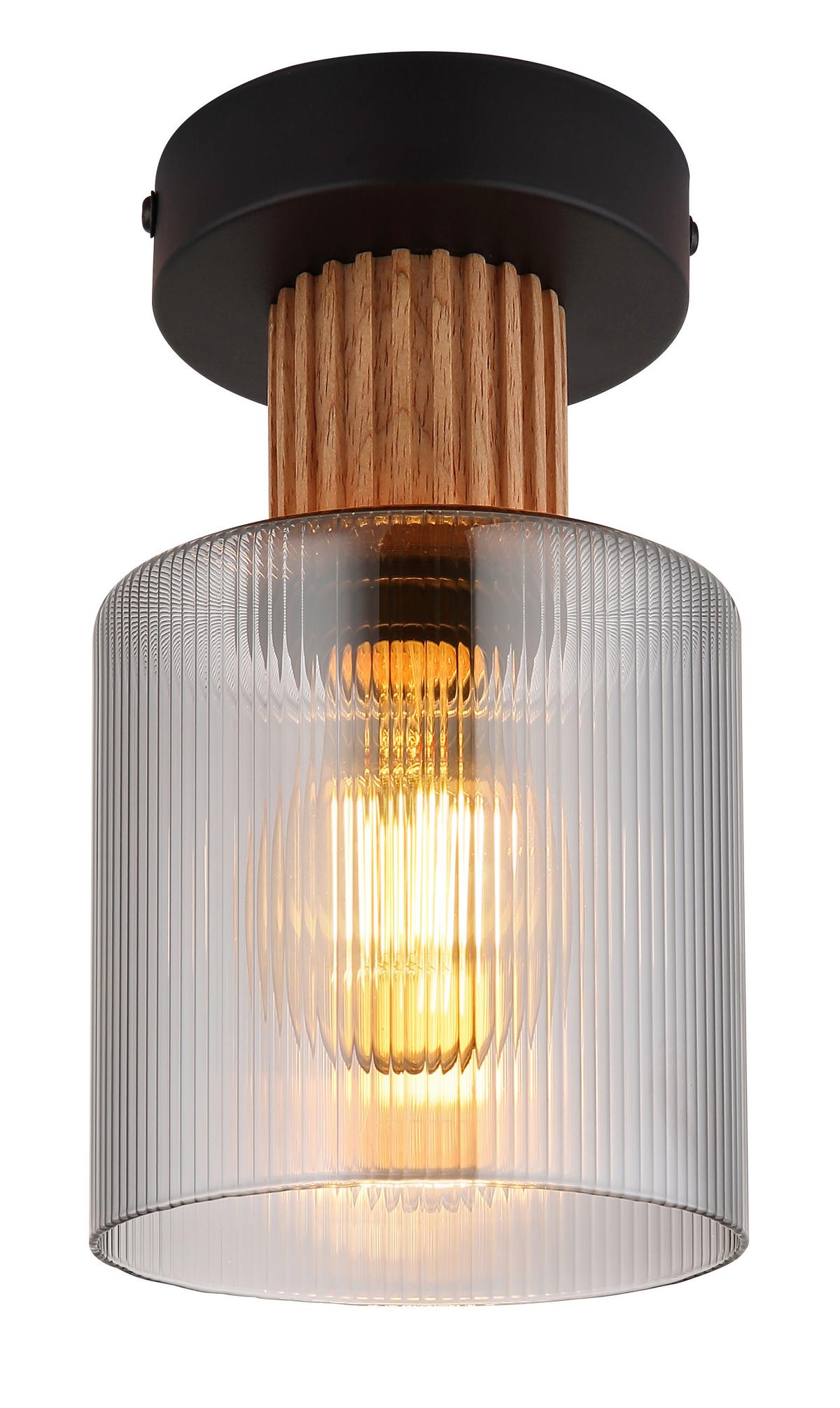DECKENLEUCHTE 15768D - Dunkelbraun/Schwarz, Natur, Glas/Holz (12/21cm) - Globo
