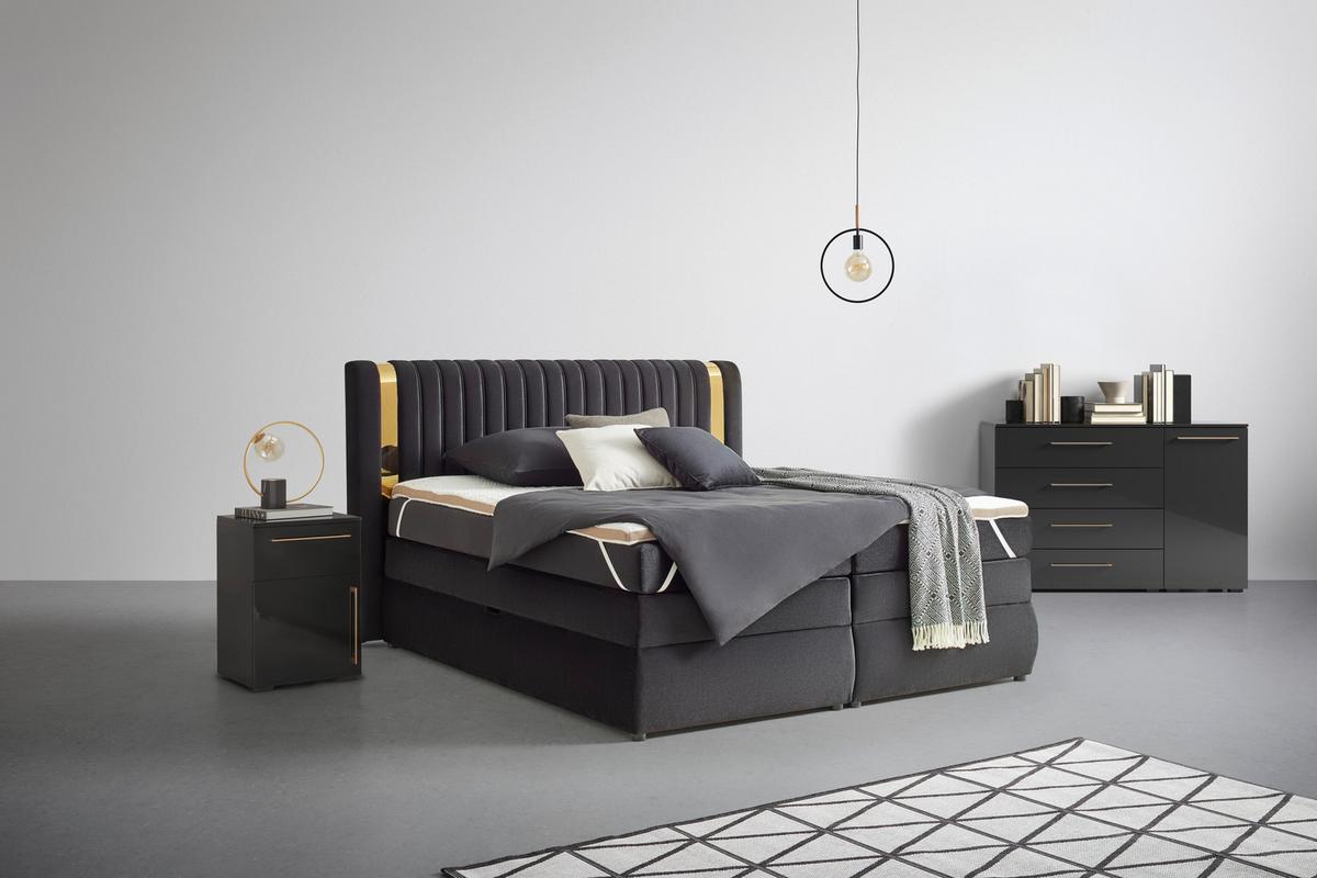 Boxspring Krevet Minola Gold - crna, Konvencionalno, tekstil/plastika (160/200cm) - Premium Living