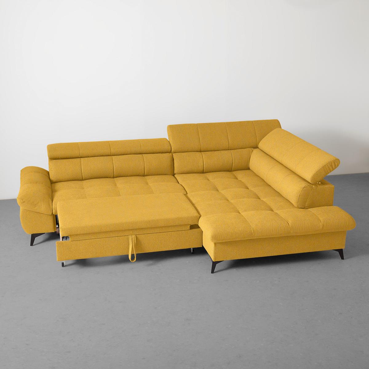 Wohnlandschaft Alberto Senfgelb - Senfgelb/Schwarz, MODERN, Textil/Metall (296/201cm) - Mömax