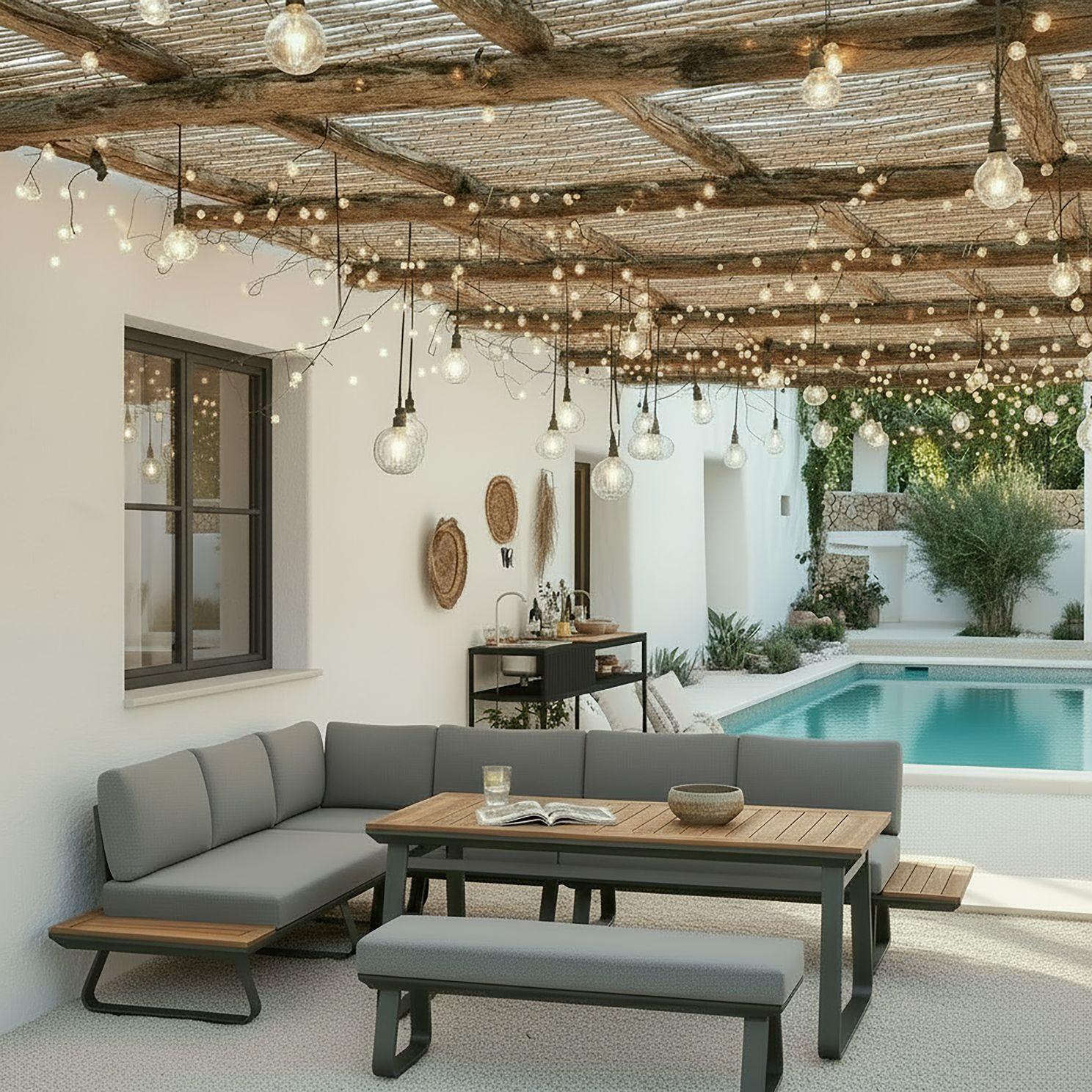 Dining-Loungeset Emma Dunkelg Outdoorstoff/Metall/Polywood - Dunkelgrau/Naturfarben, MODERN, Kunststoff/Textil - Bessagi Garden