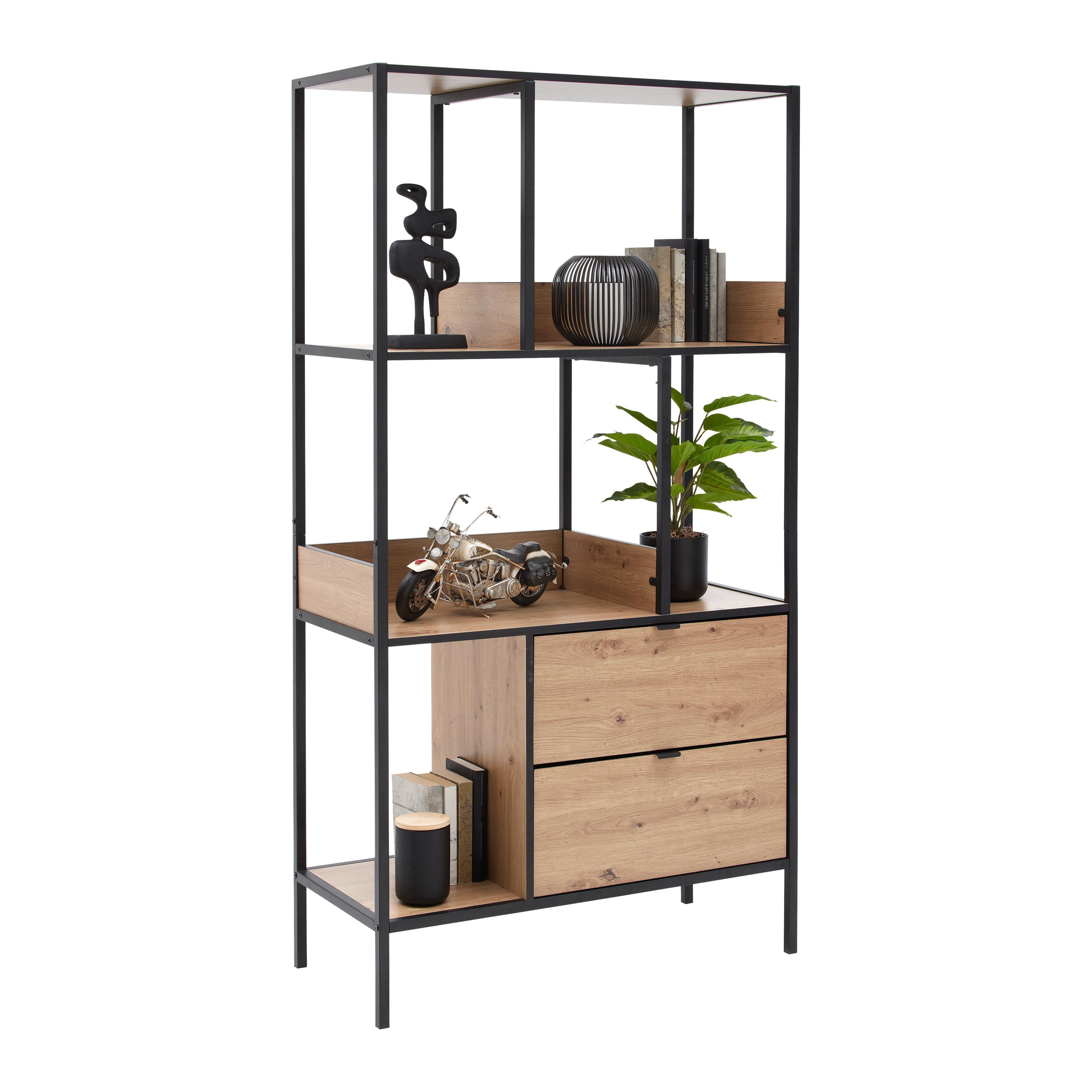Regal Queens Naturfarben/Schwarz - Schwarz/Naturfarben, Modern, Holzwerkstoff/Metall (90/170/40cm) - Mömax