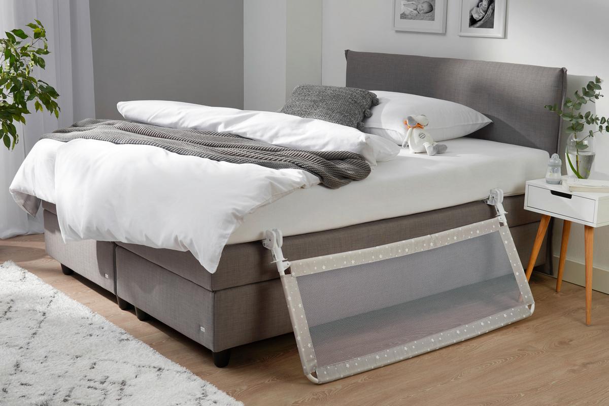 BRAMKA CHRONNA DO ŁÓŻECZKA BASIC - biały/szary, Basics, metal/tkanina (135/60cm) - My Baby Lou