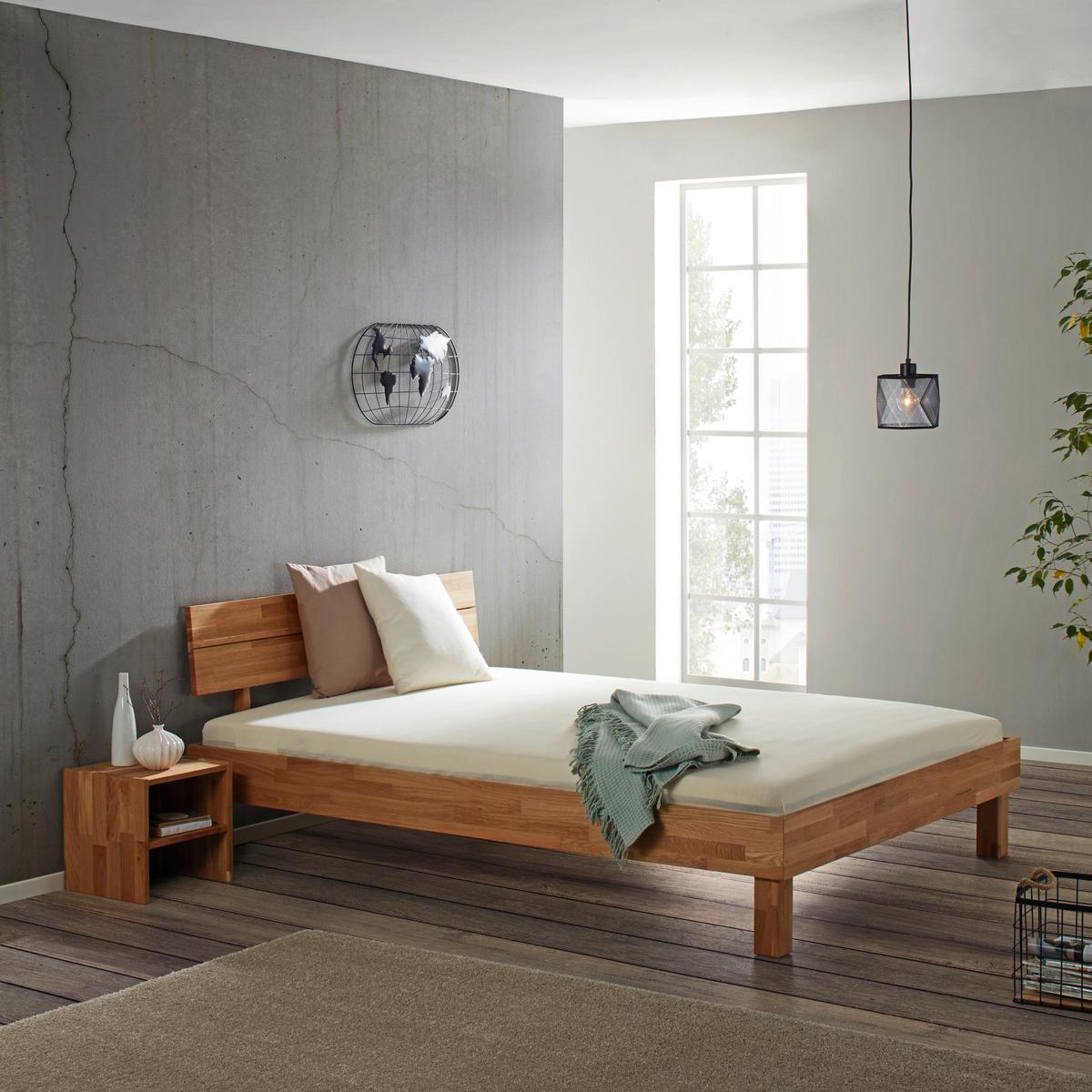 Bett aus Eiche massiv ca. 120x200cm - Eichefarben, KONVENTIONELL, Holz (120/200cm) - Based