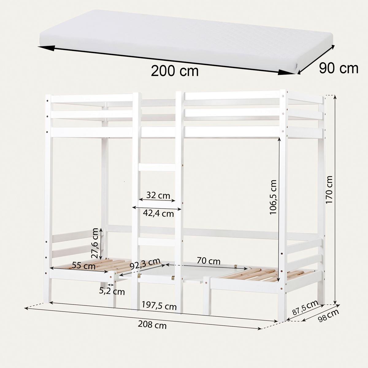 Etagenbett JUMBO Weiß ca. 90x200 cm MDF - Weiß, MODERN, Holz (90/200cm) - MID.YOU
