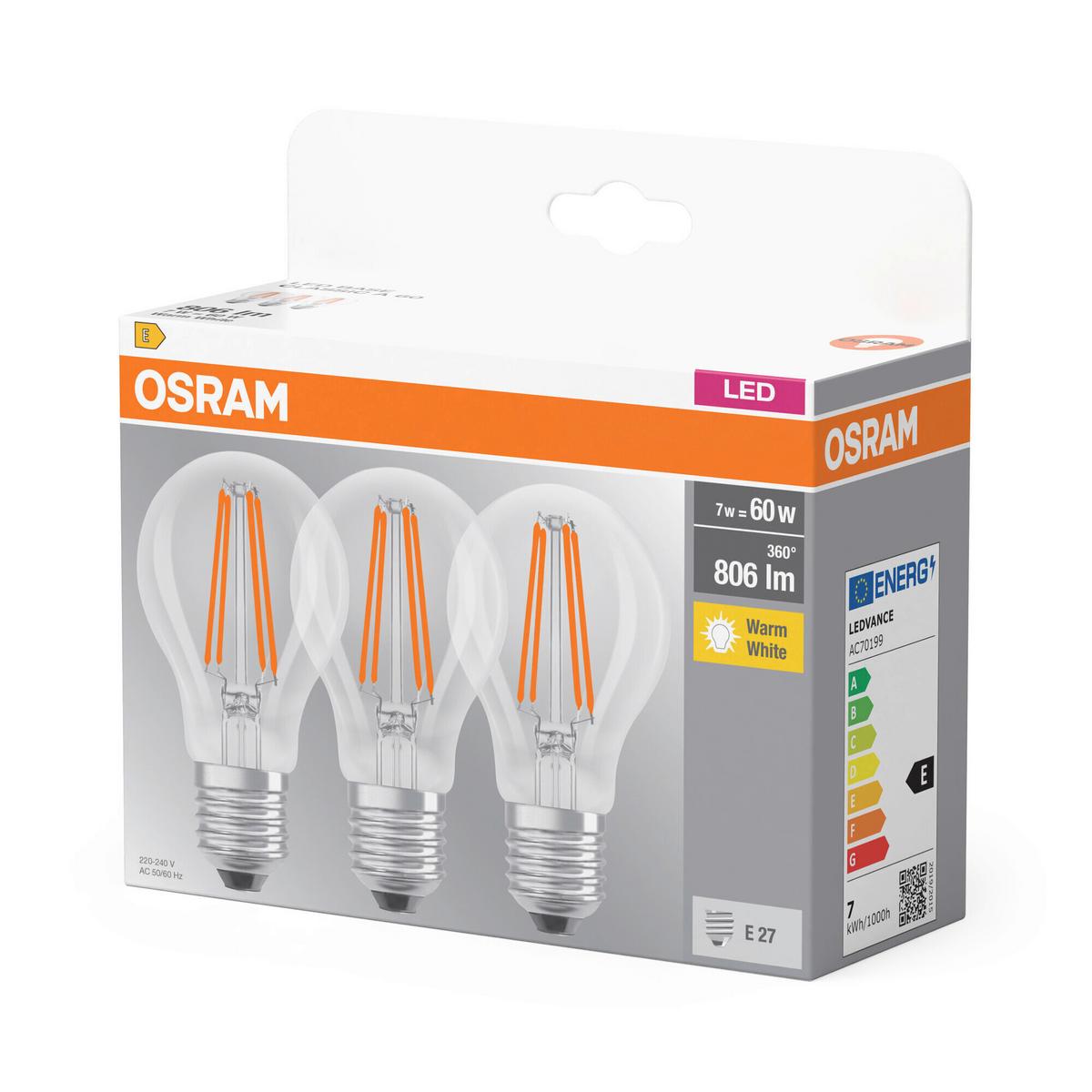 ŻARÓWKA LED FILAMENT BASECLA60 6,5W-827 FIL - przejrzysty, Basics, szkło (6/10,5cm) - Osram