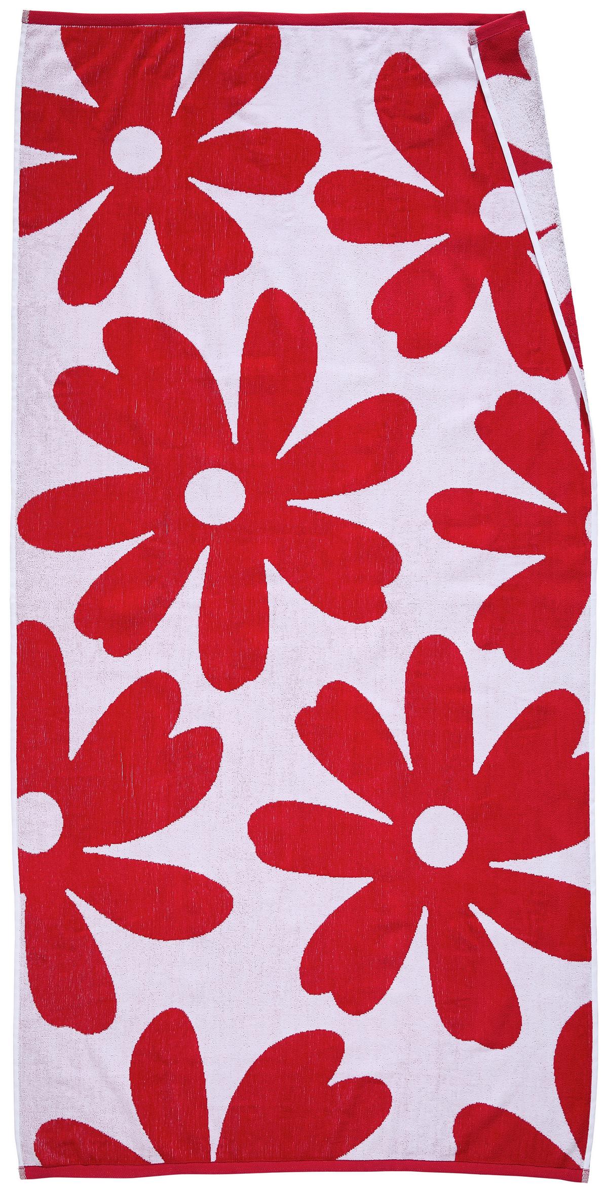 RĘCZNIK PLAŻOWY FLOWER - czerwony, Natur, tkanina (90/180cm) - Esposa