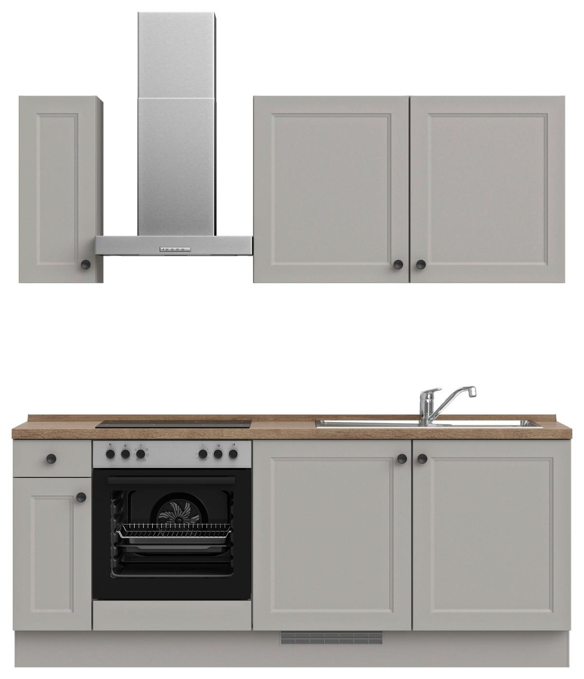 Küchenblock Cascada Low m. Geräten Grau - Eiche dunkel/Schwarz, MODERN, Holzwerkstoff/Metall (210cm) - Nobilia