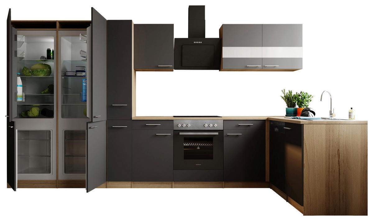 Eckküche Merle m. Geräten ca. 370x172cm Grau - Edelstahlfarben/Eichefarben, Trend, Holzwerkstoff/Metall (370/172cm) - Respekta