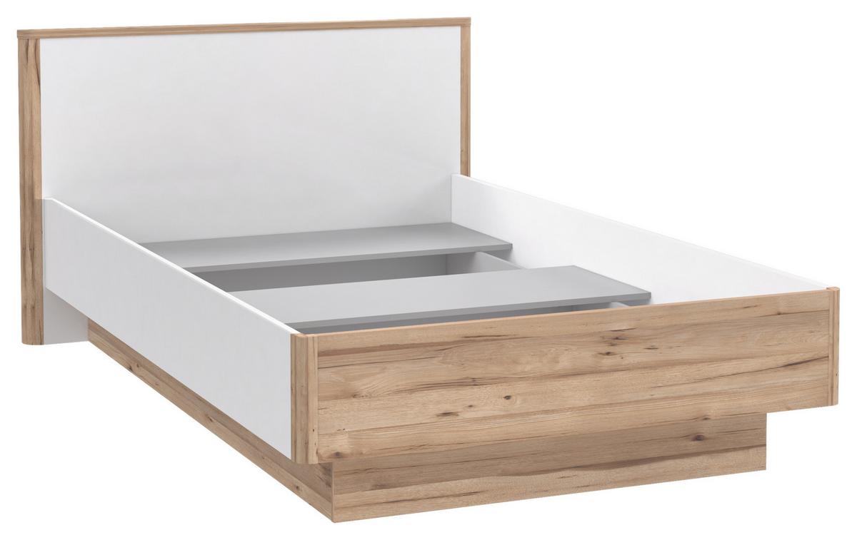 Postelja Tess, Bela, Barva Hrasta, 120x200 - barve hrasta/bela, Moderno, leseni material (120/200cm) - Xora