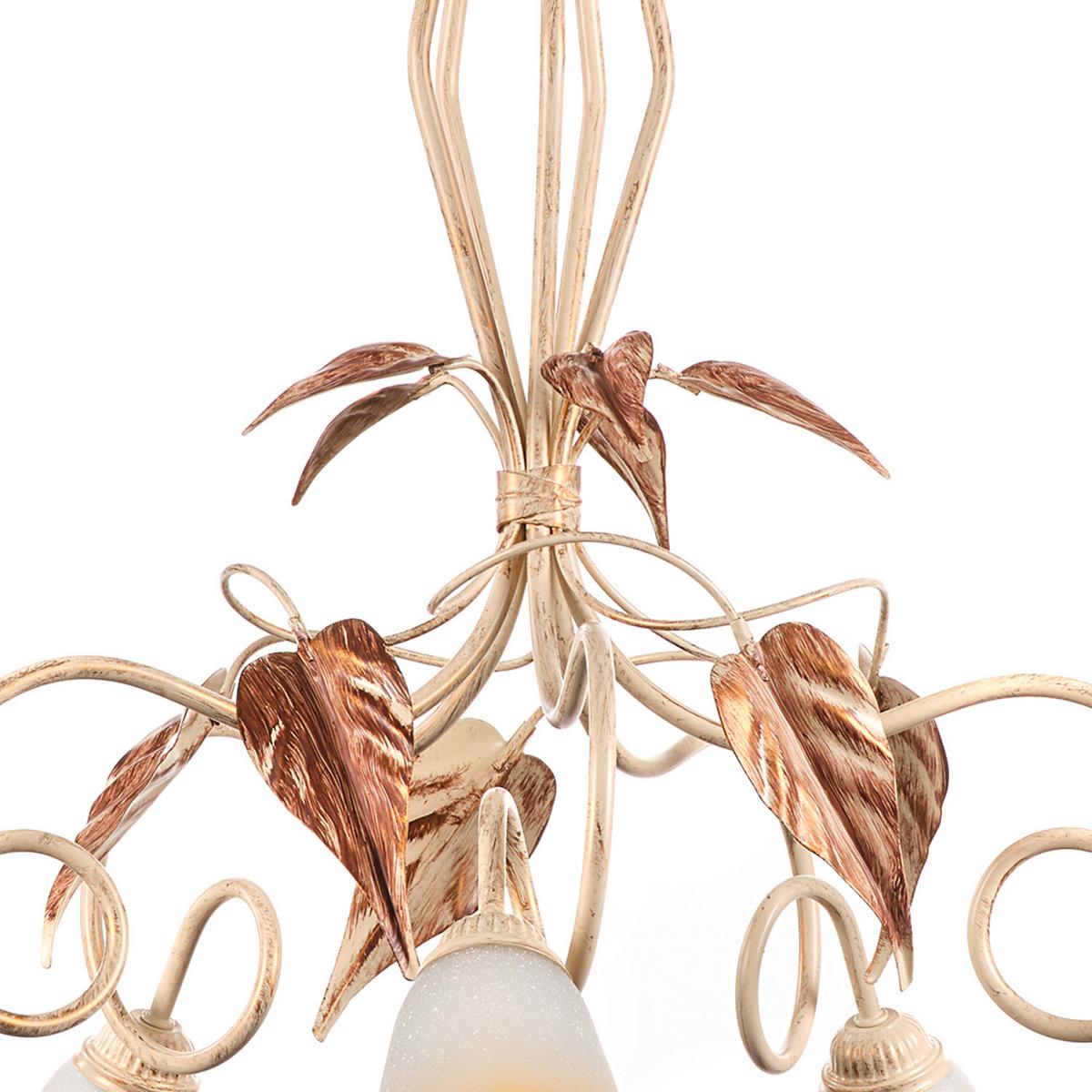 Kronleuchter Vanda Weiß/Beige max. 6 Watt - Beige/Weiß, Natur, Glas/Metall (90/90/130cm)
