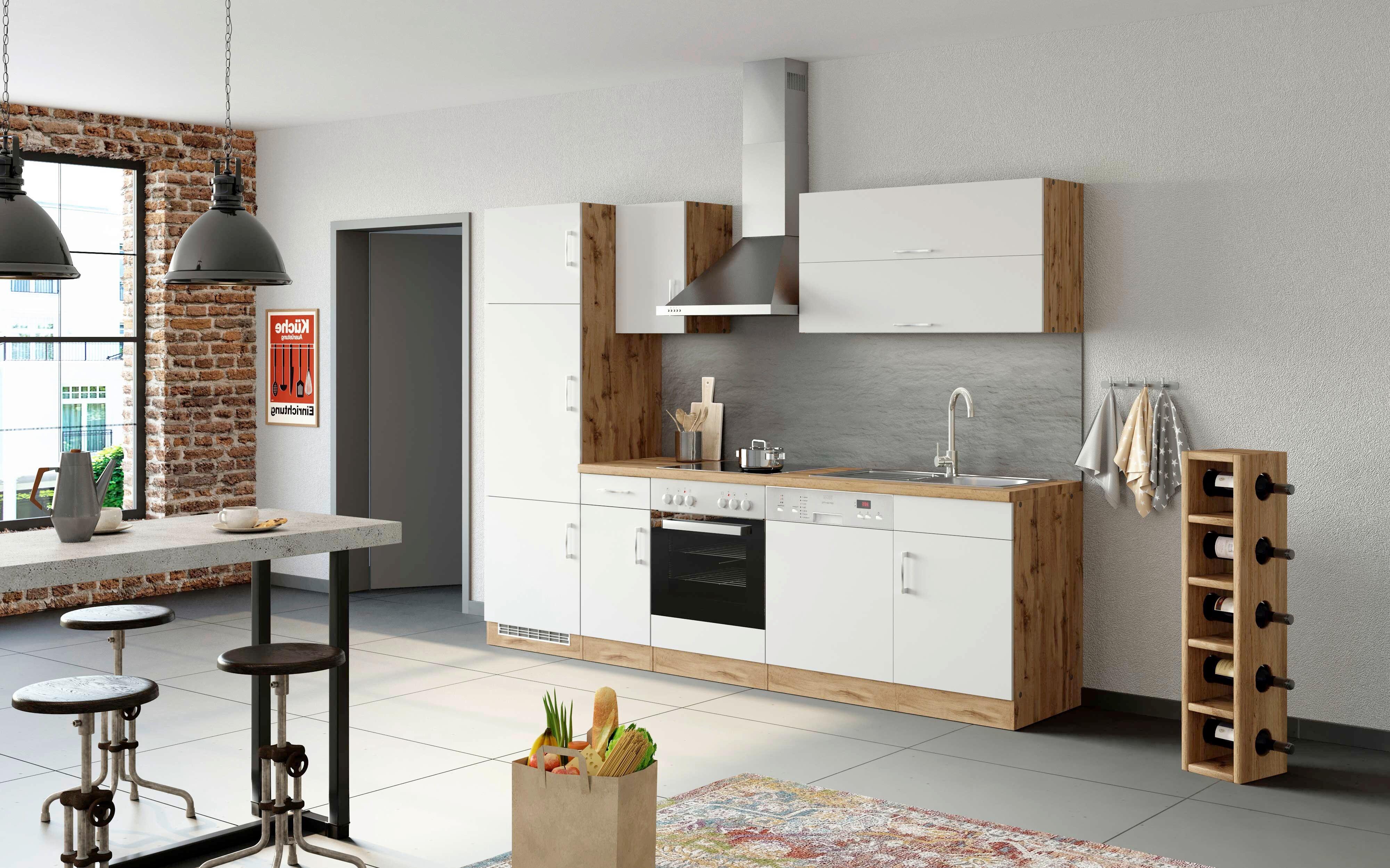 Küchenblock Sorrento mit Geräten ca. 270 cm  Weiß - Chromfarben/Eiche Wotan, MODERN, Holzwerkstoff/Metall (270cm) - Held