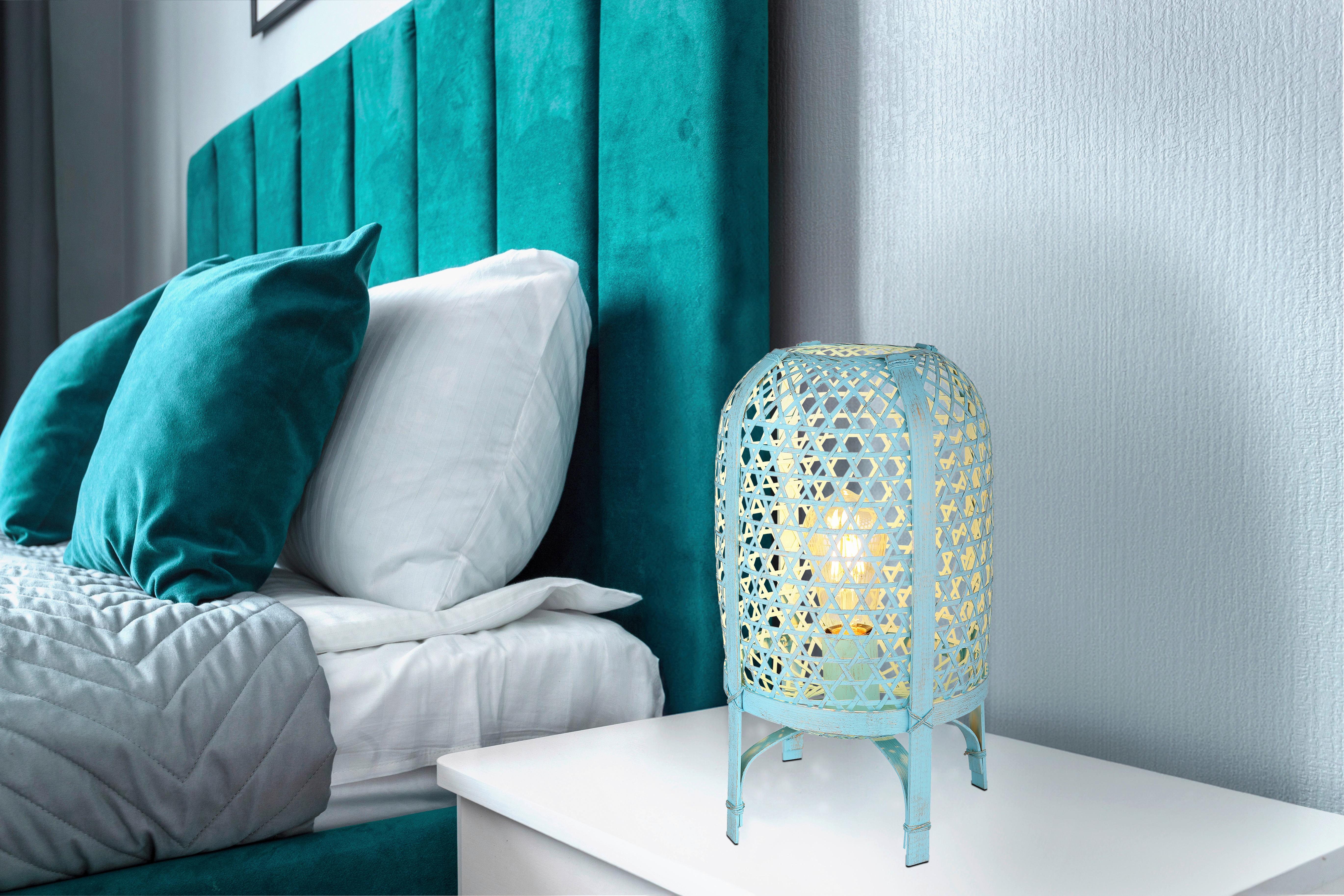 Tischleuchte Cairo Blau max. 60 Watt - Blau, Natur, Naturmaterialien/Metall (22/37cm) - Globo