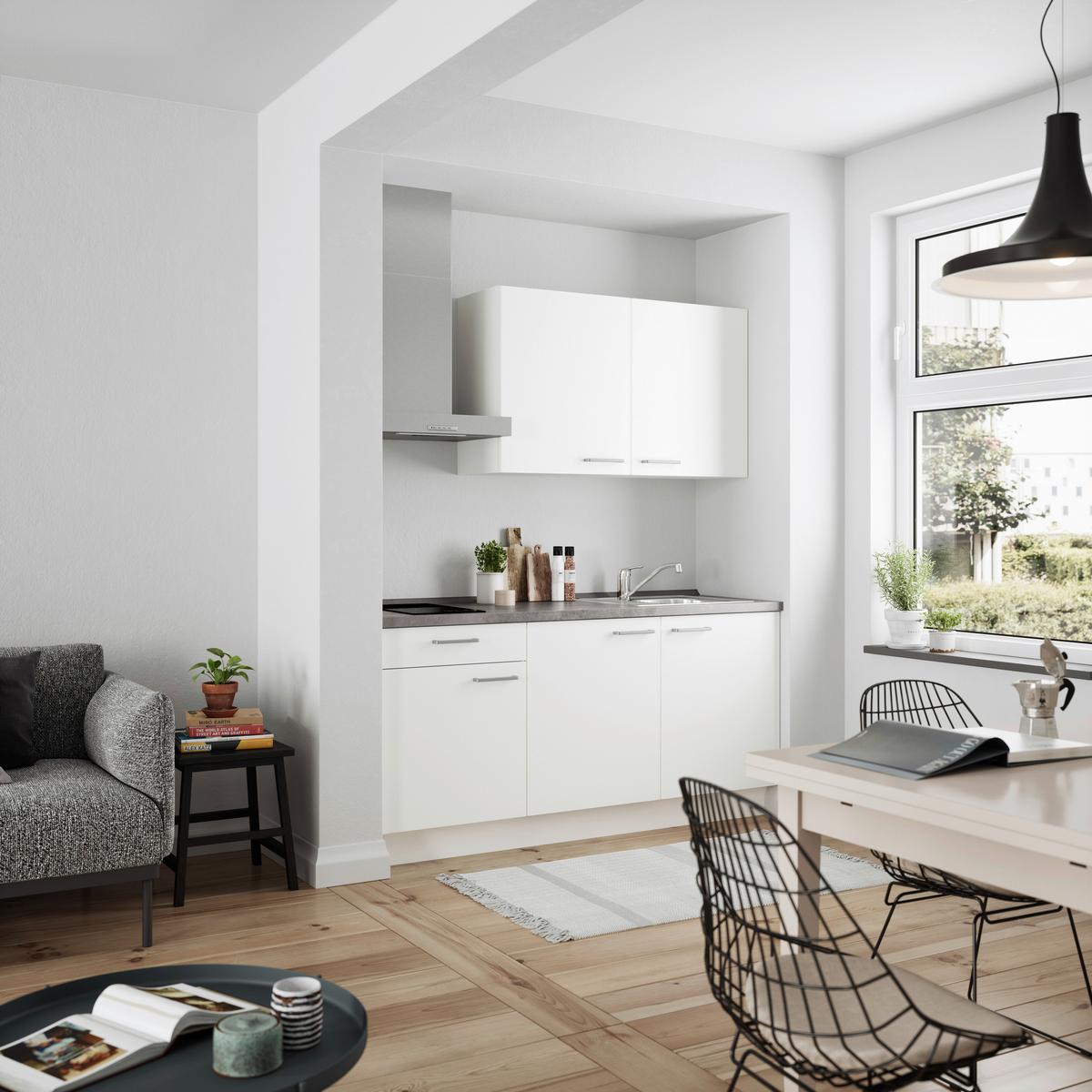 Küchenblock Touch Low m. Geräten Weiß - Schieferfarben/Edelstahlfarben, MODERN, Holzwerkstoff/Metall (180cm) - Nobilia