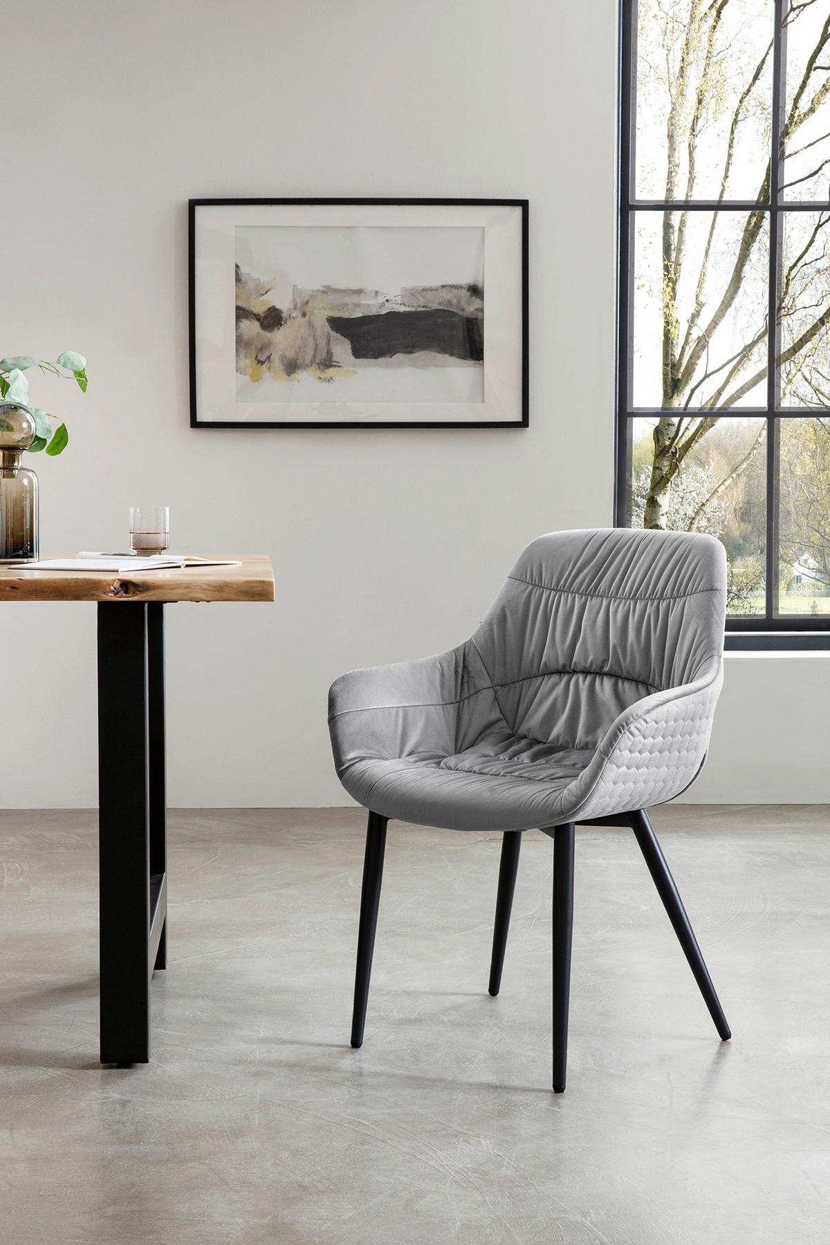 Naslanjač Samt, Svetlo Siva - črna/svetlo siva, Moderno, kovina/tekstil (63/81,5/61cm) - Livetastic