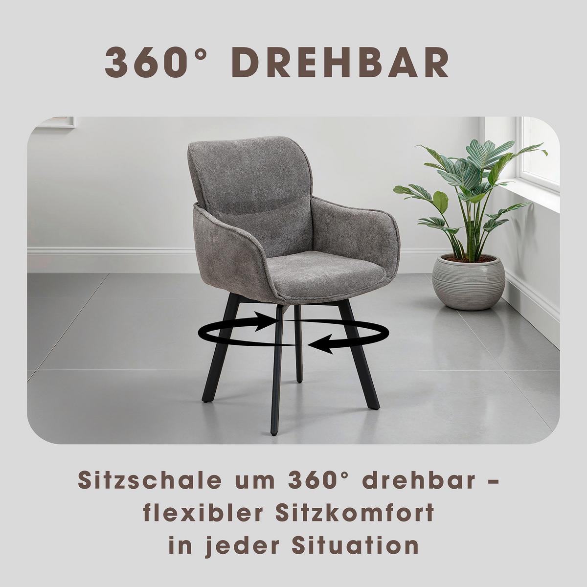 STUHL-SET RICO - Dunkelgrau/Schwarz, MODERN, Textil/Metall (61/90/63cm) - MID.YOU