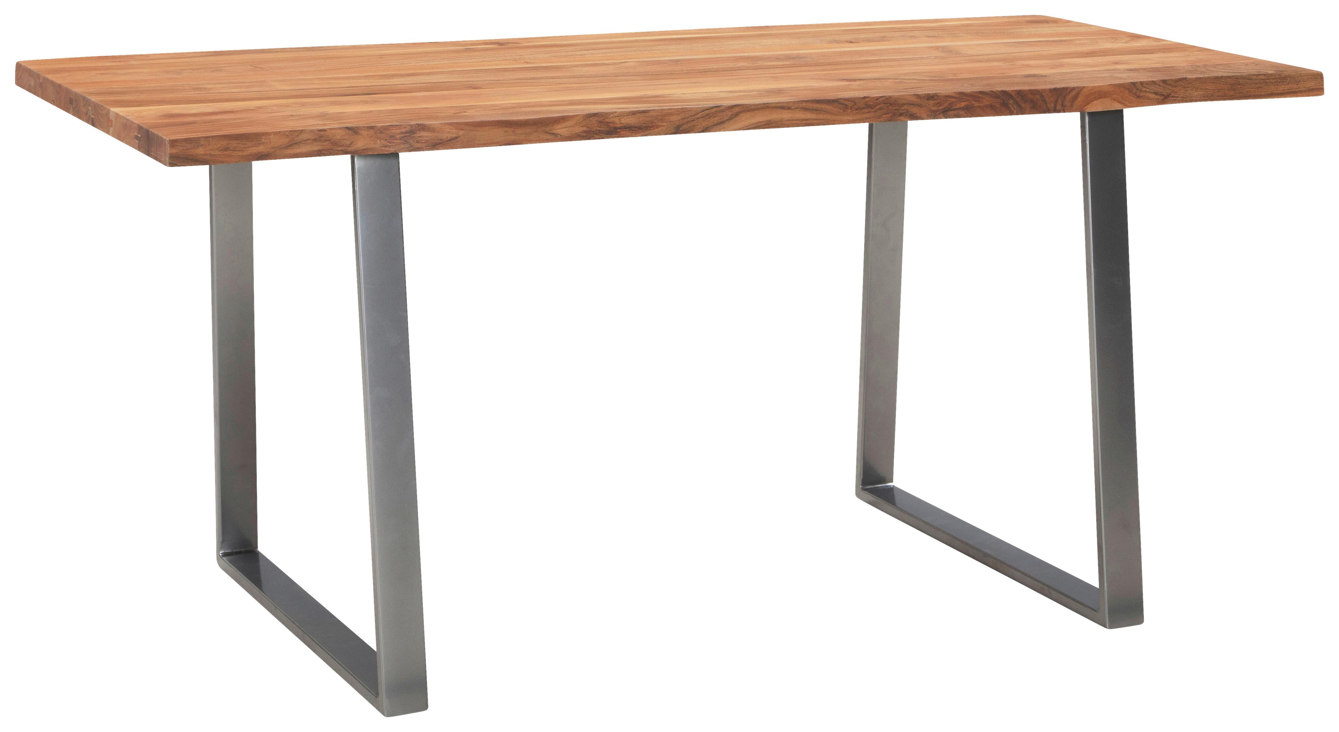 Esstisch ca. 140x80x76 cm Echtholz/Chrom - Chromfarben/Akaziefarben, MODERN, Holz/Metall (140/80/76cm) - MID.YOU