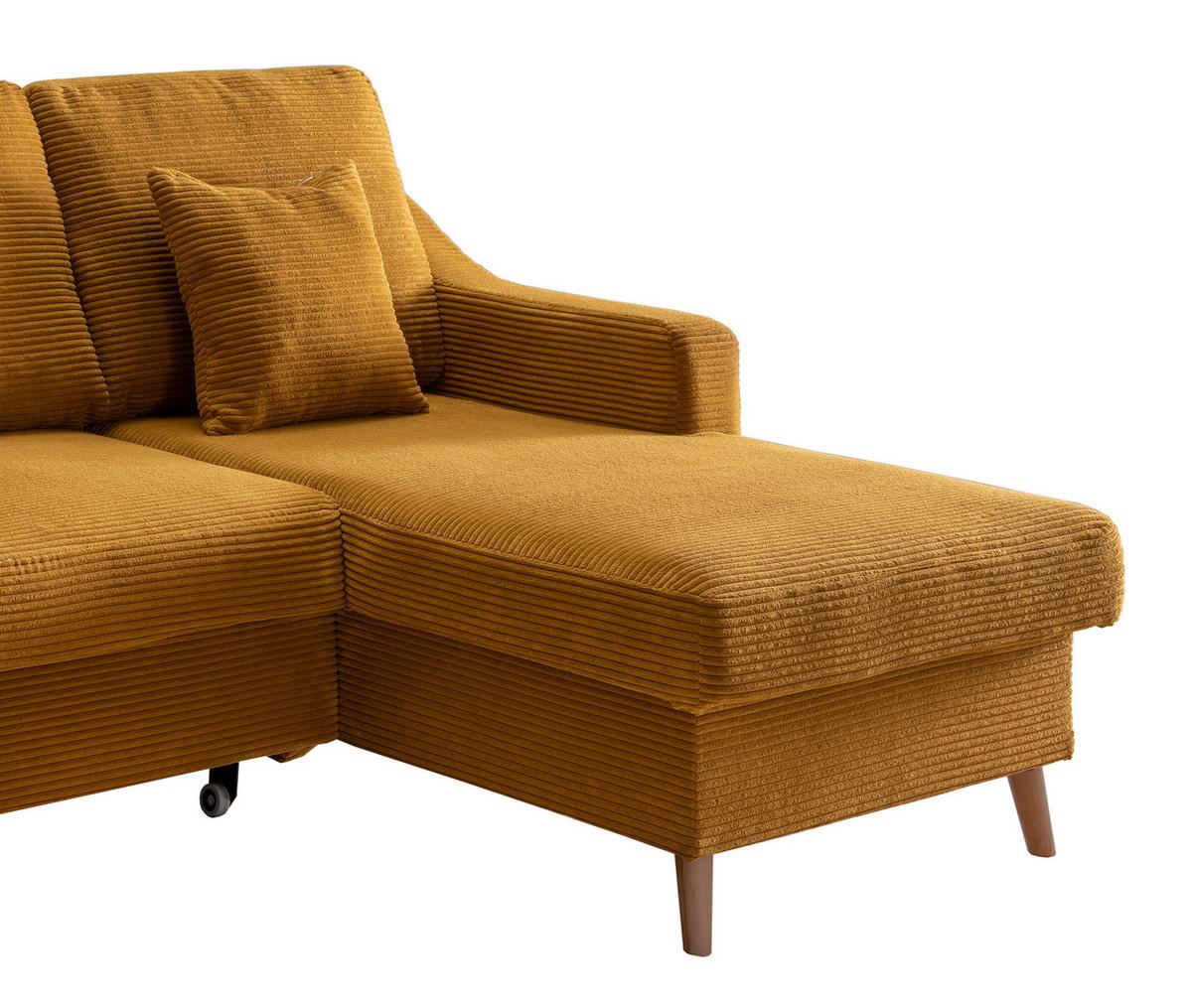 Ecksofa Valentina Cord ca. 228x150 cm Gold - Goldfarben/Naturfarben, Design, Holz/Textil (228/150cm) - P & B