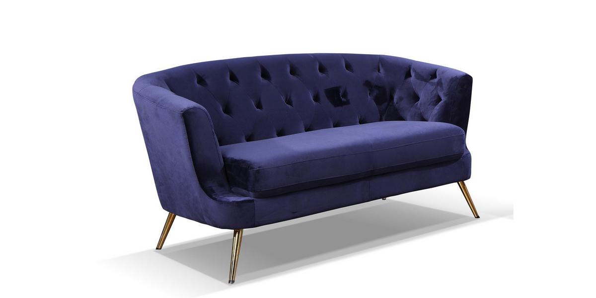 Dvosed Lita, Modra, Žamet - zlate barve/modra, Moderno, kovina/tekstil (150/78/83cm) - Modern Living