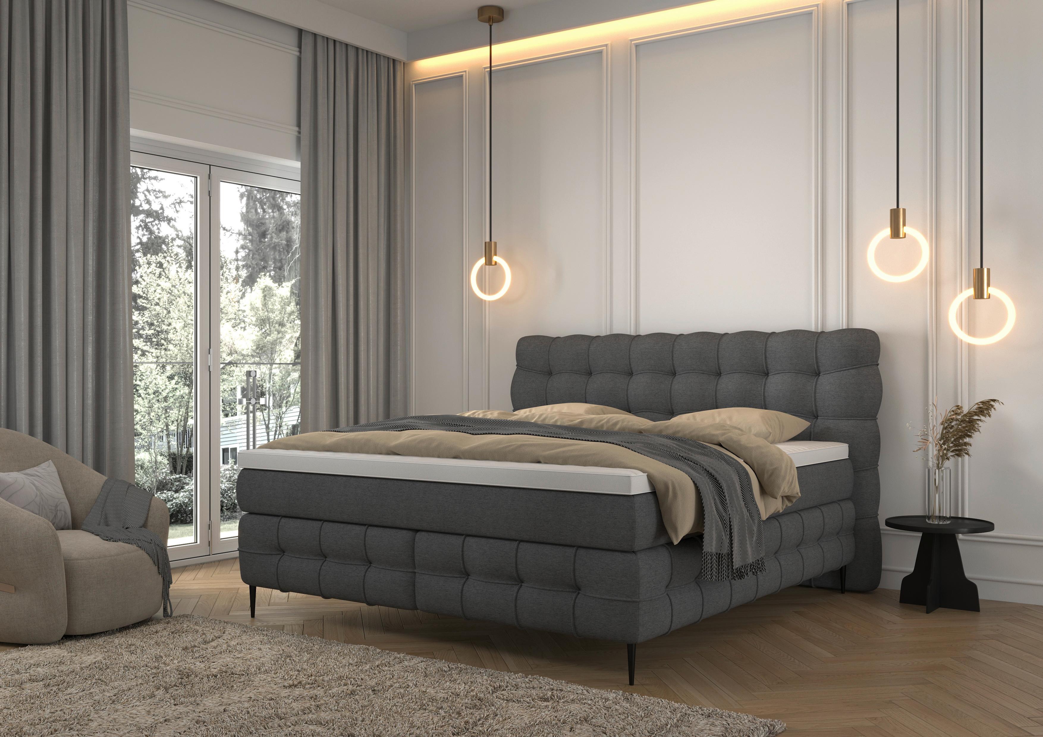 Boxspring Krevet Scarlett - siva/crna, Konvencionalno, drvni materijal/drvo (180/200cm) - Premium Living