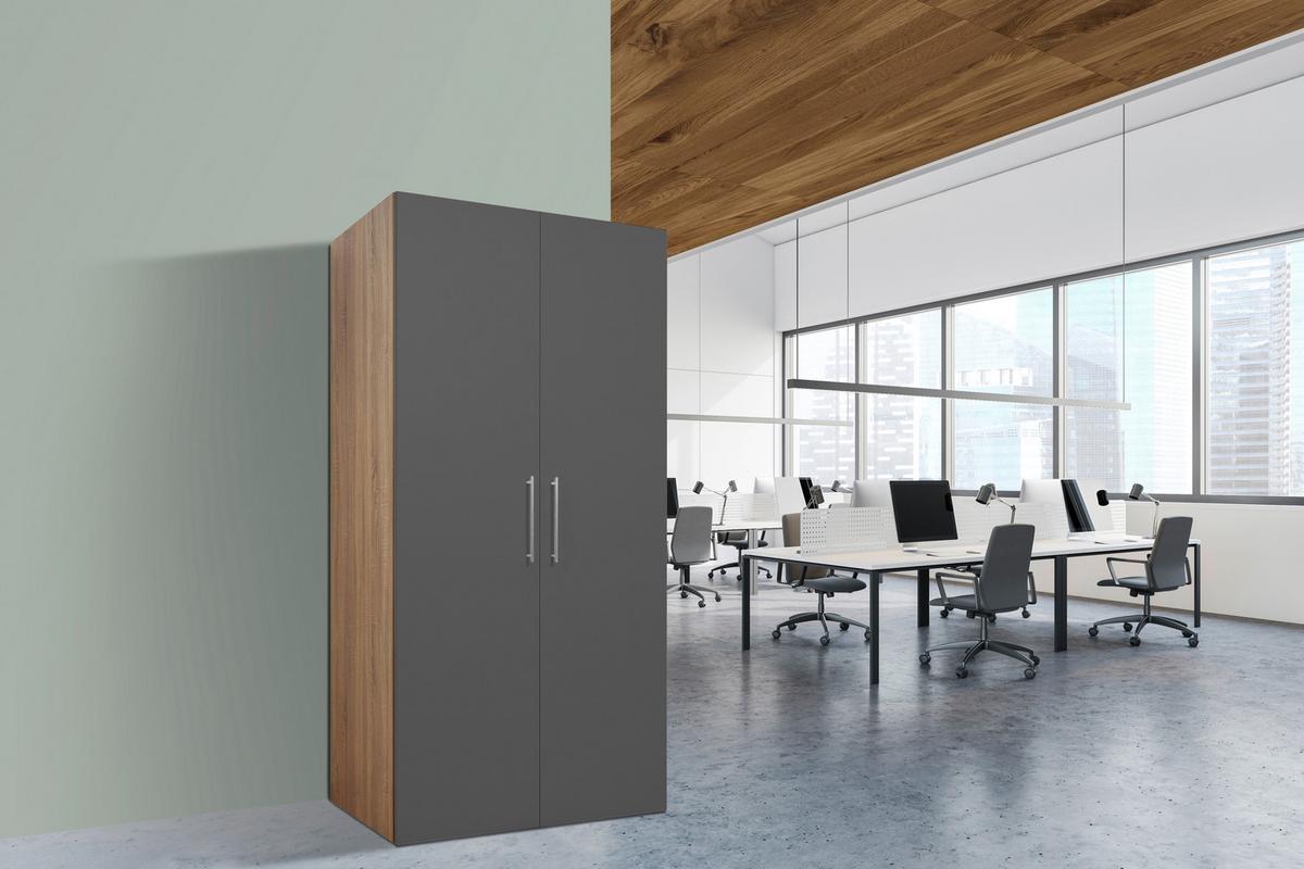 Schrankküche Grau Kühlschrank + Kochfeld  B: ca. 104 cm - Edelstahlfarben/Eichefarben, KONVENTIONELL, Holzwerkstoff/Metall (104/193/67cm) - Respekta