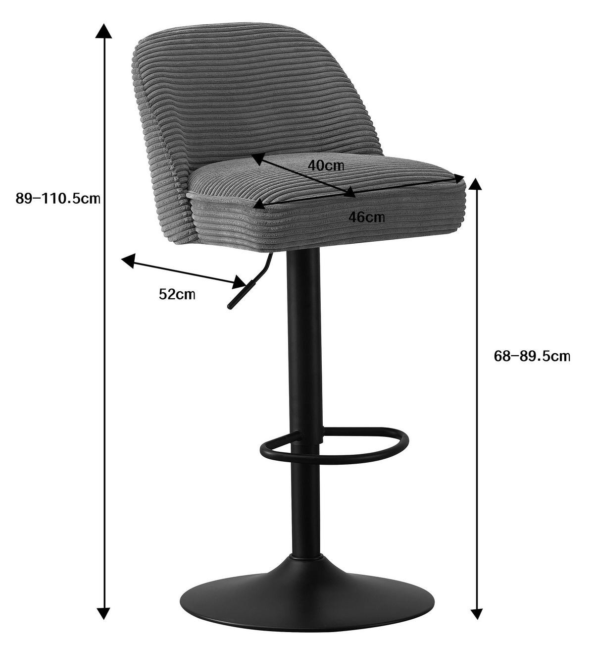 STOŁEK BAROWY JAMES - czarny/jasnoniebieski, Design, metal/tkanina (46/90-112/50cm) - Xora